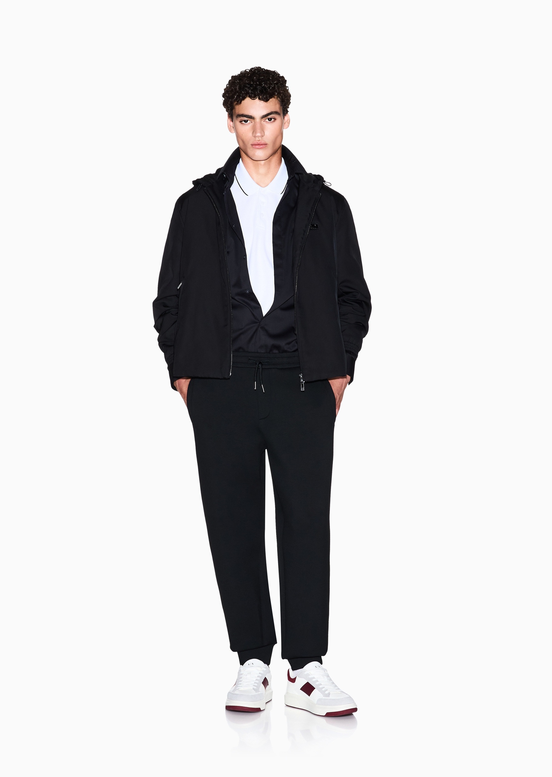 ARMANI EXCHANGE 男士长袖连帽拉链门襟标识贴片休闲棉服