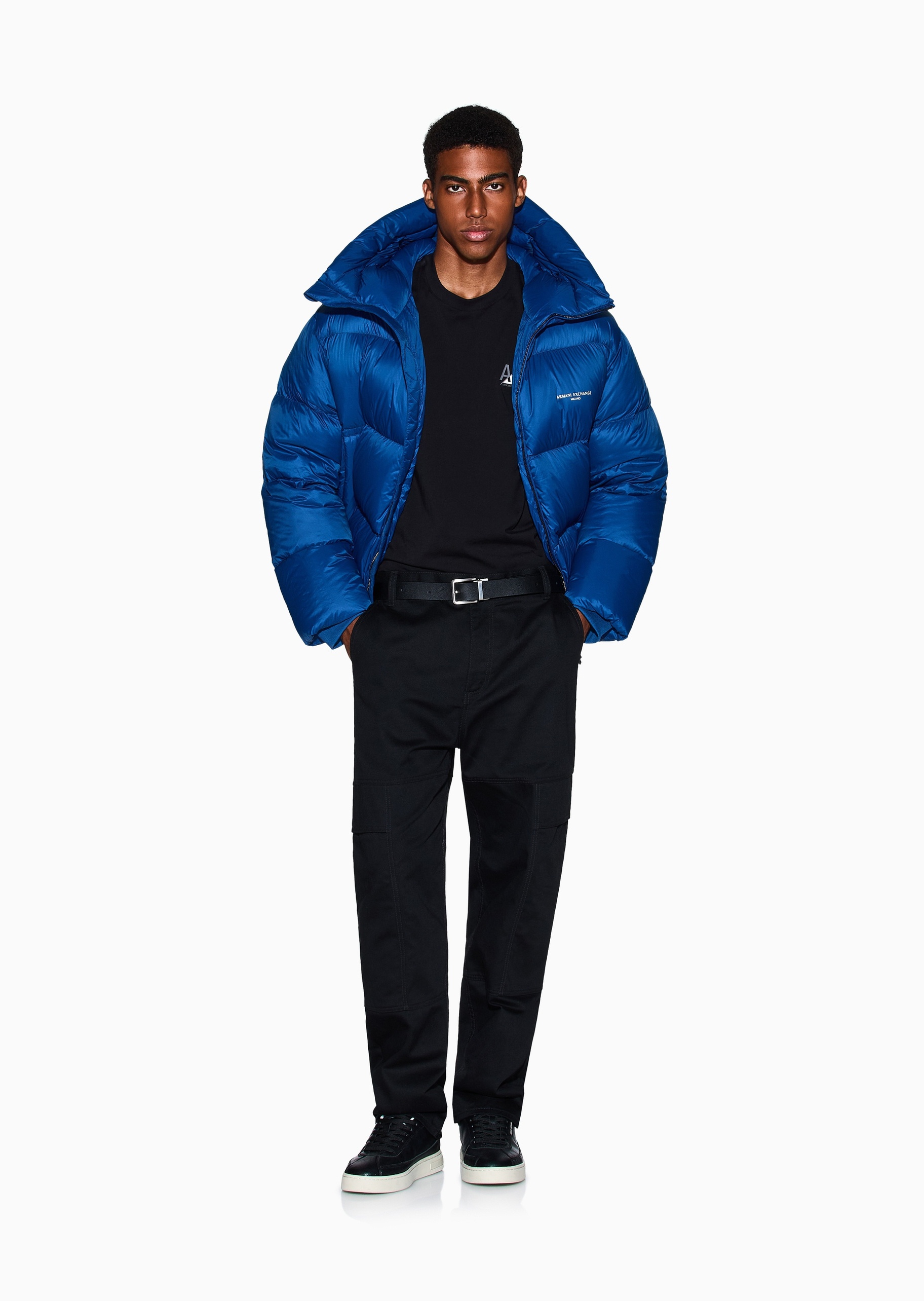 ARMANI EXCHANGE 男士90白鸭绒短款加厚连帽面包羽绒服外套