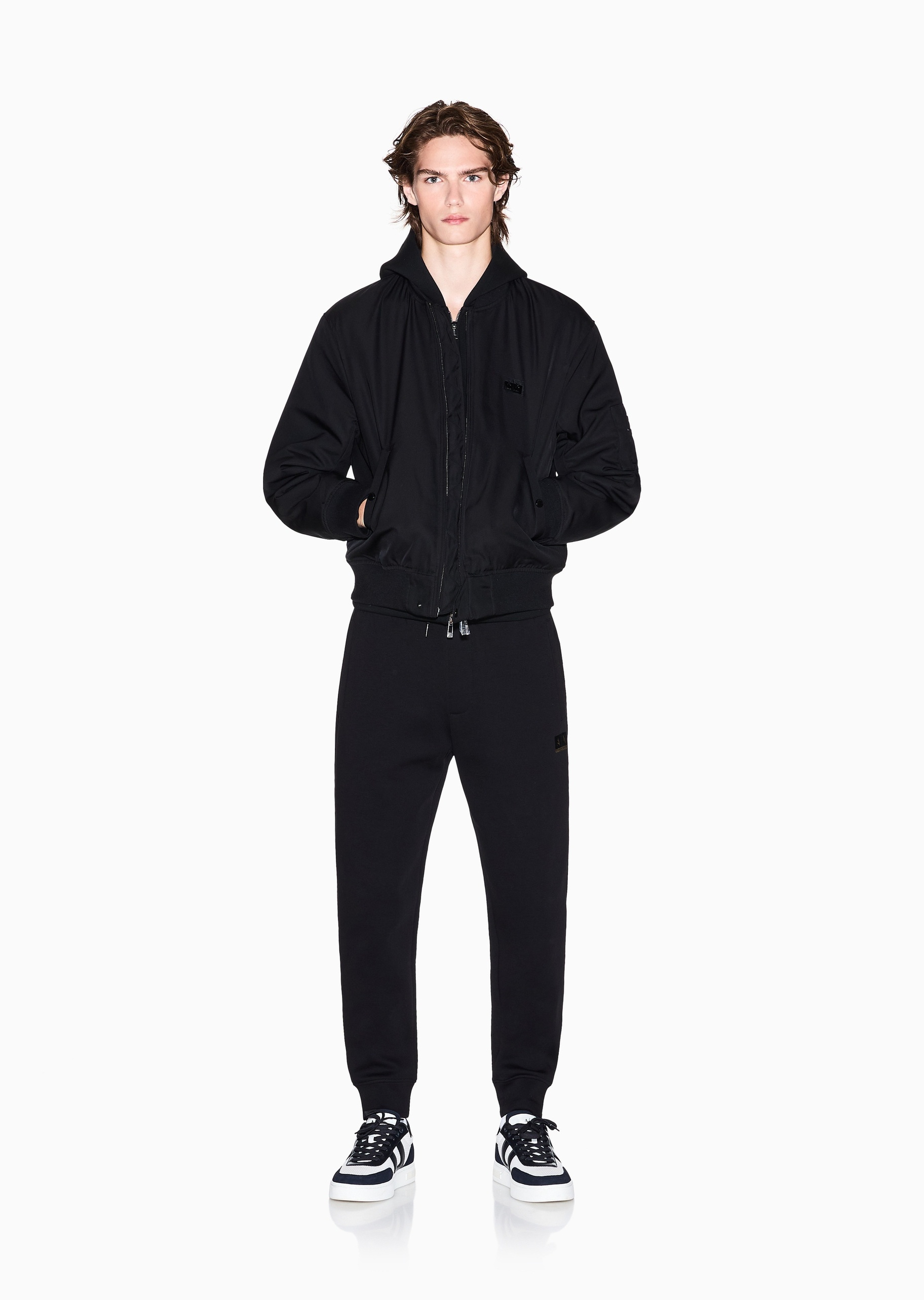ARMANI EXCHANGE 男士长袖棒球领徽标贴片拉链门襟棉服