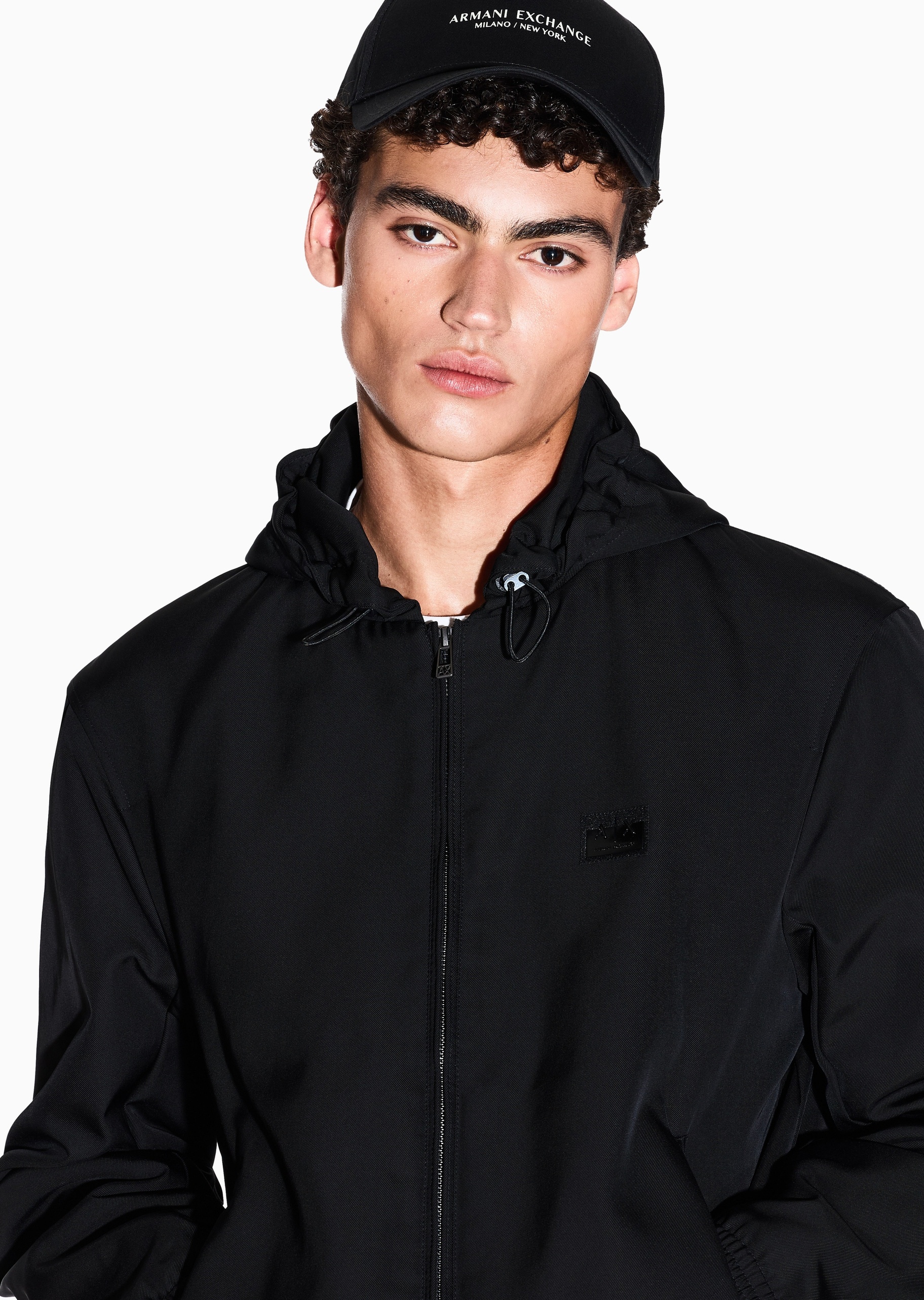 ARMANI EXCHANGE 男士长袖连帽拉链门襟标识贴片休闲棉服