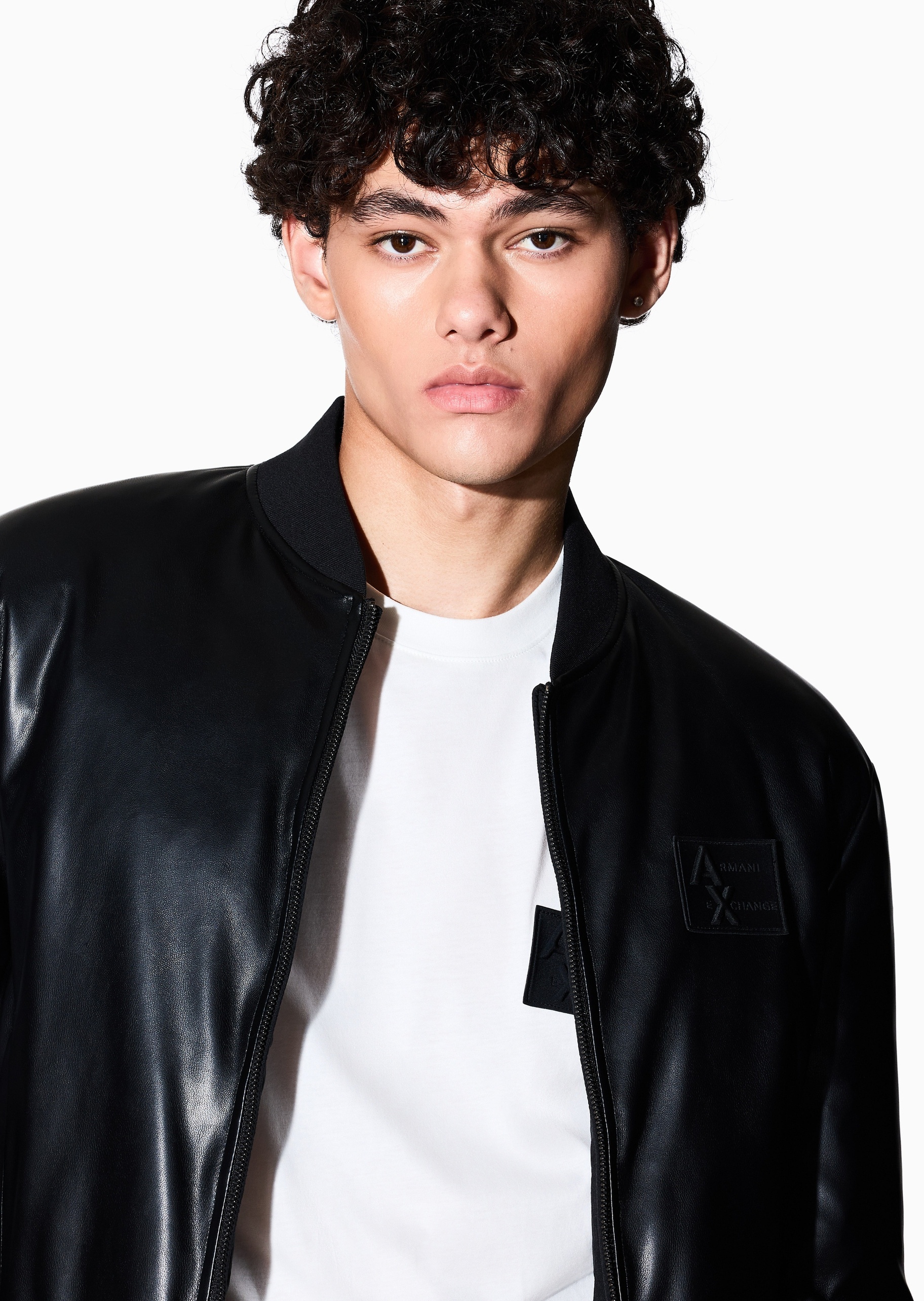 ARMANI EXCHANGE 男士长袖棒球领双向拉链标识贴片棉服