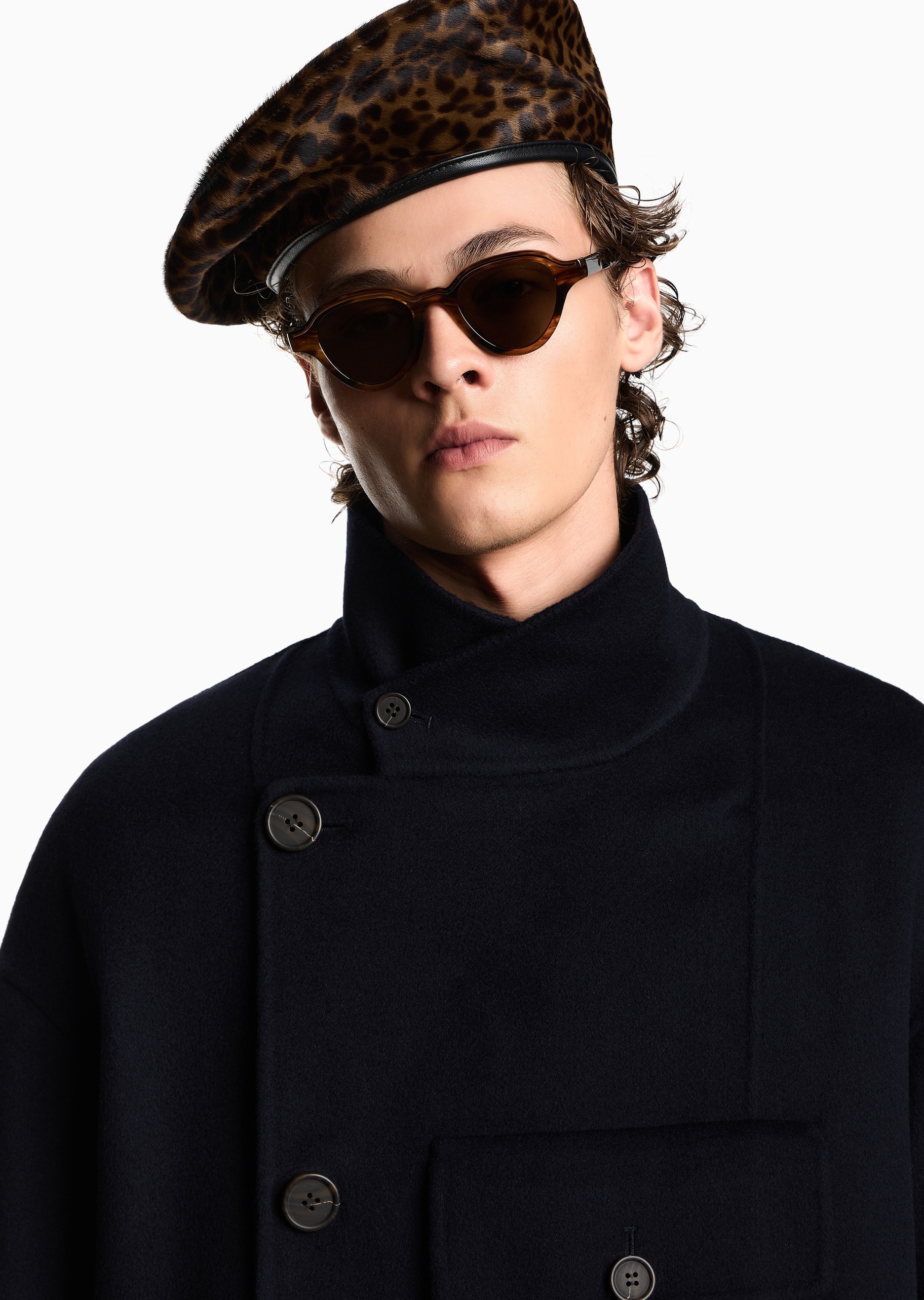 Emporio Armani 男士绵羊毛中长款立领单排扣大衣