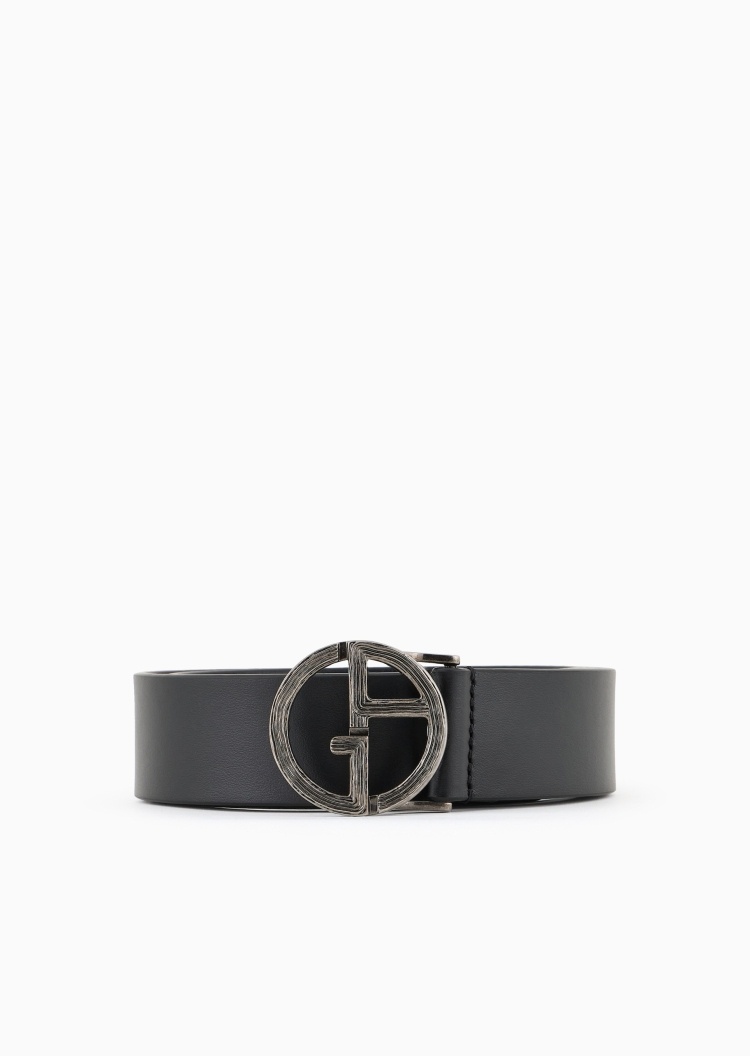 Giorgio Armani 男士牛皮革镂空LOGO复古扳扣腰带