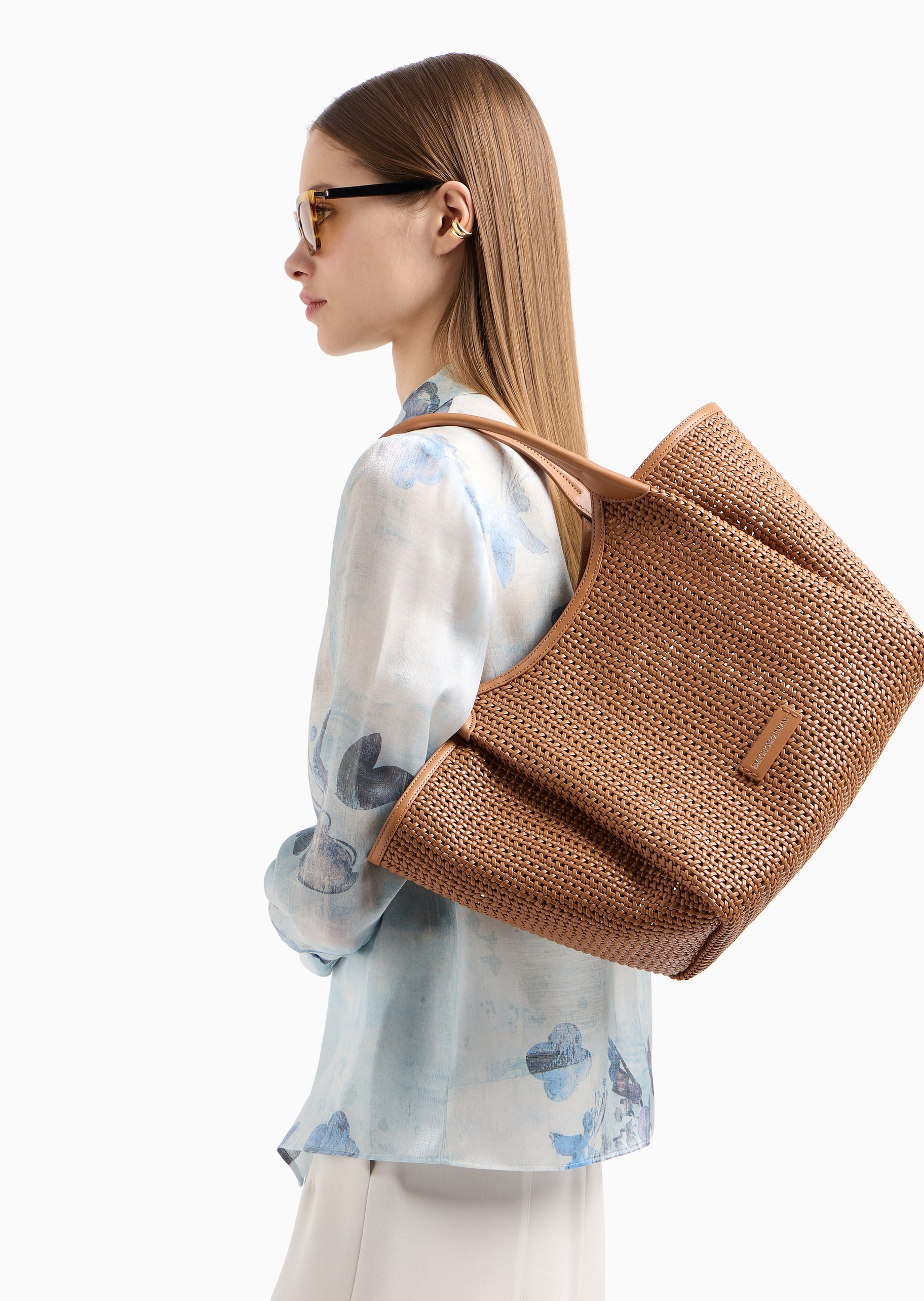 Emporio Armani 女士大容量子母包编织风手提单肩托特包