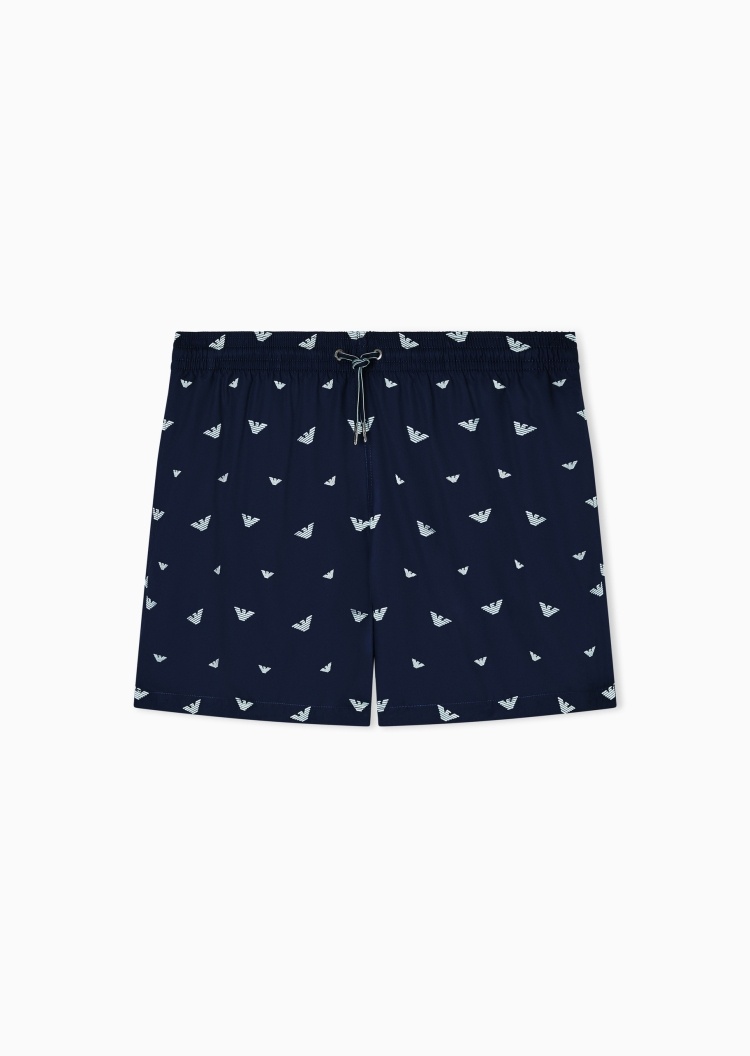 Emporio Armani 男士系带短款直筒通体鹰标刺绣游泳沙滩裤