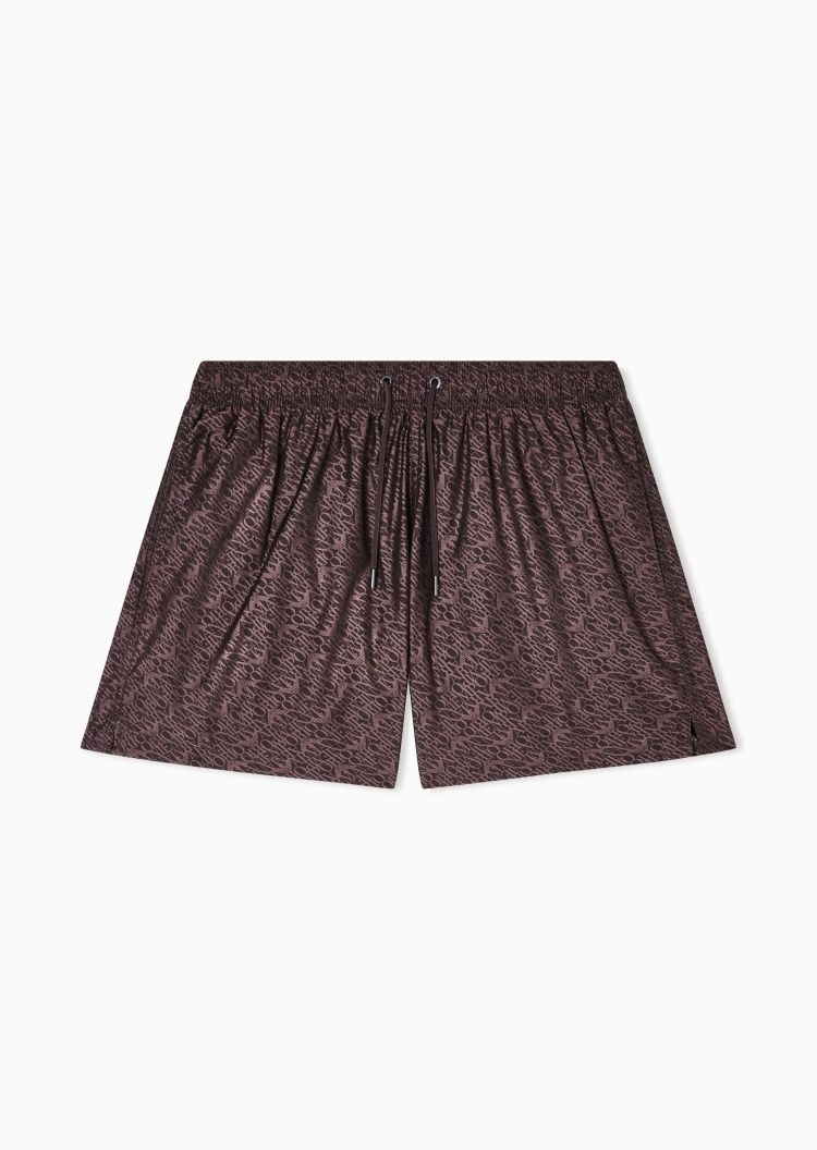 Emporio Armani 男士系带腰短款直筒通体提花游泳沙滩裤