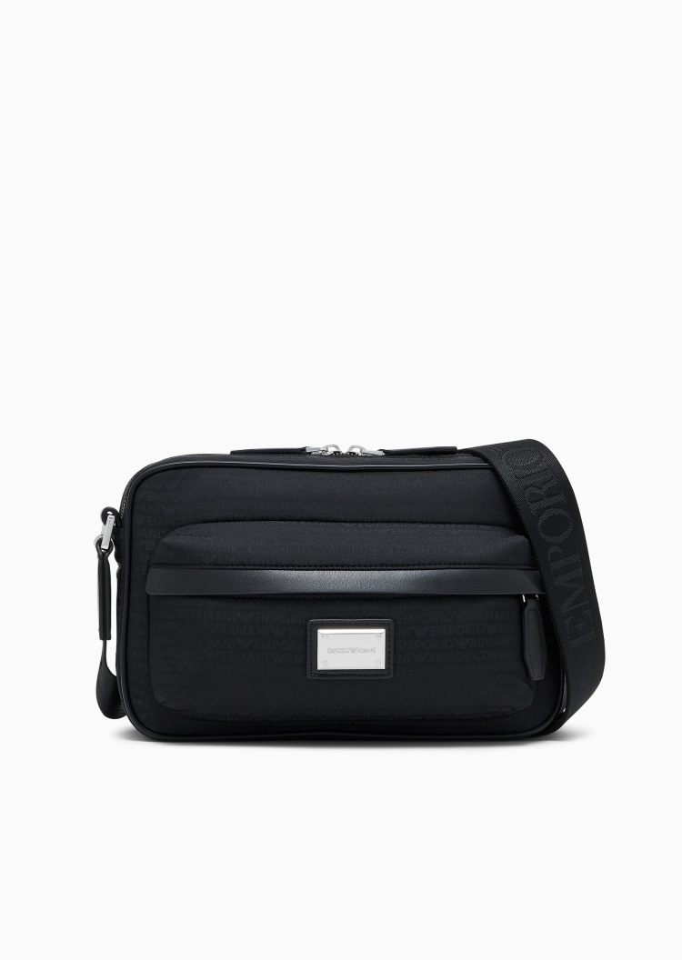 Emporio Armani 男士拉链可调节肩带满印单肩斜挎邮差包