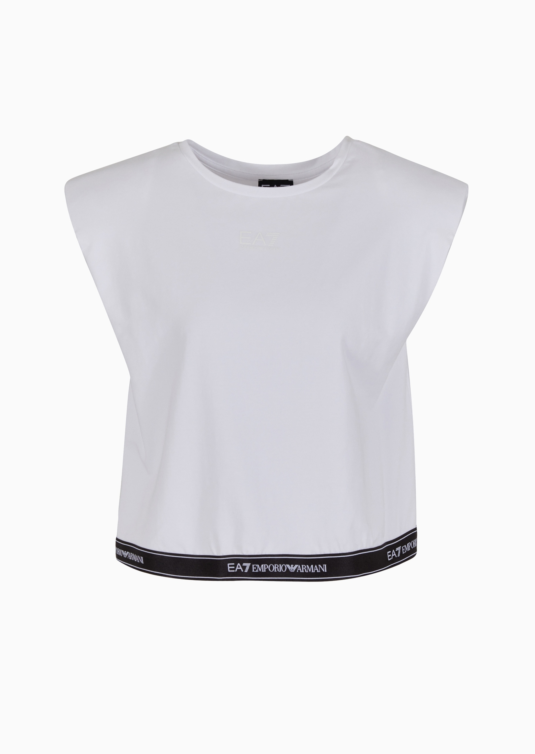 EA7 女士棉质弹力合身短袖短款圆领健身针织T恤