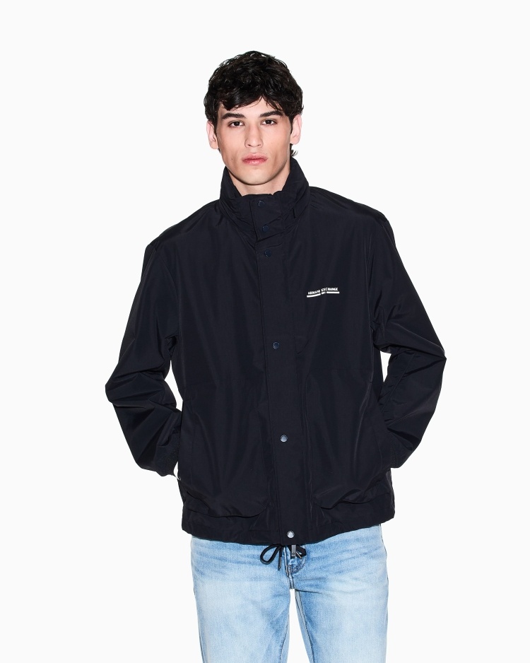 ARMANI EXCHANGE 男士宽松长袖立领撞色条纹印花夹克