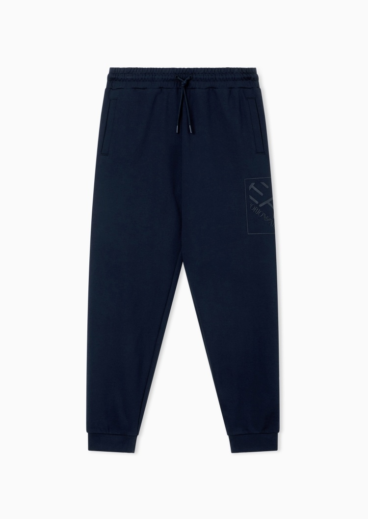 EA7 男士纯棉宽松长款锥形束脚毛圈运动印花卫裤