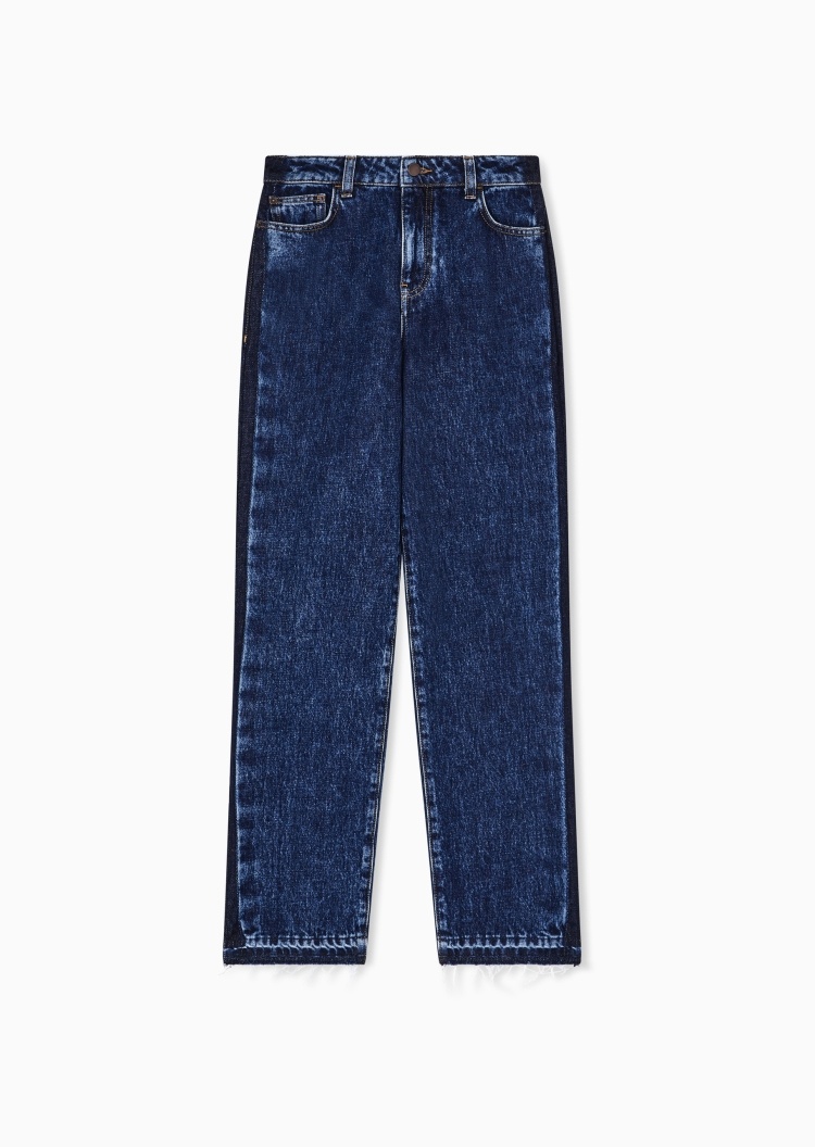 Emporio Armani 女士纯棉高腰直筒复古水洗牛仔裤