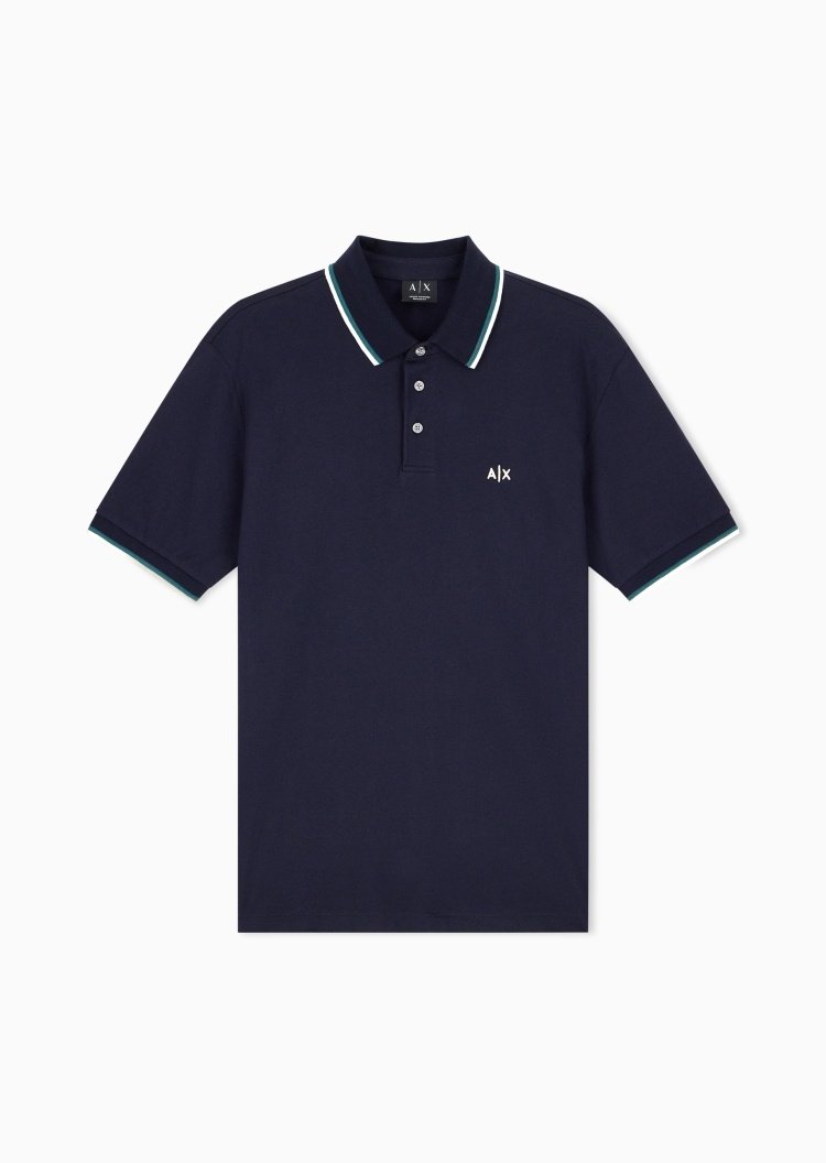 ARMANI EXCHANGE 男士纯棉短袖翻领正肩撞色刺绣Polo衫