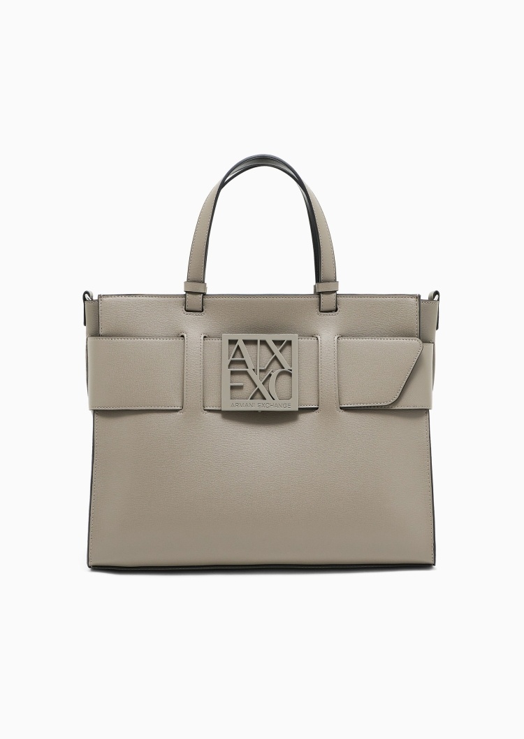 ARMANI EXCHANGE 女士中号拉链可拆肩带宽饰带手提斜挎托特包