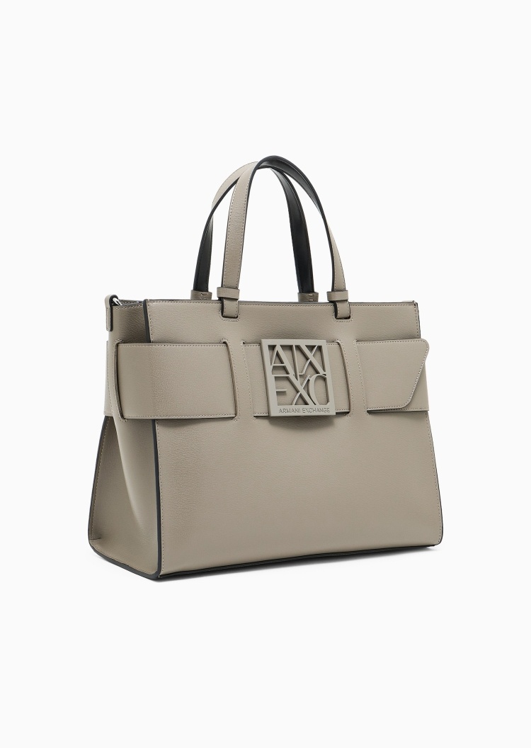 ARMANI EXCHANGE 女士中号拉链可拆肩带宽饰带手提斜挎托特包