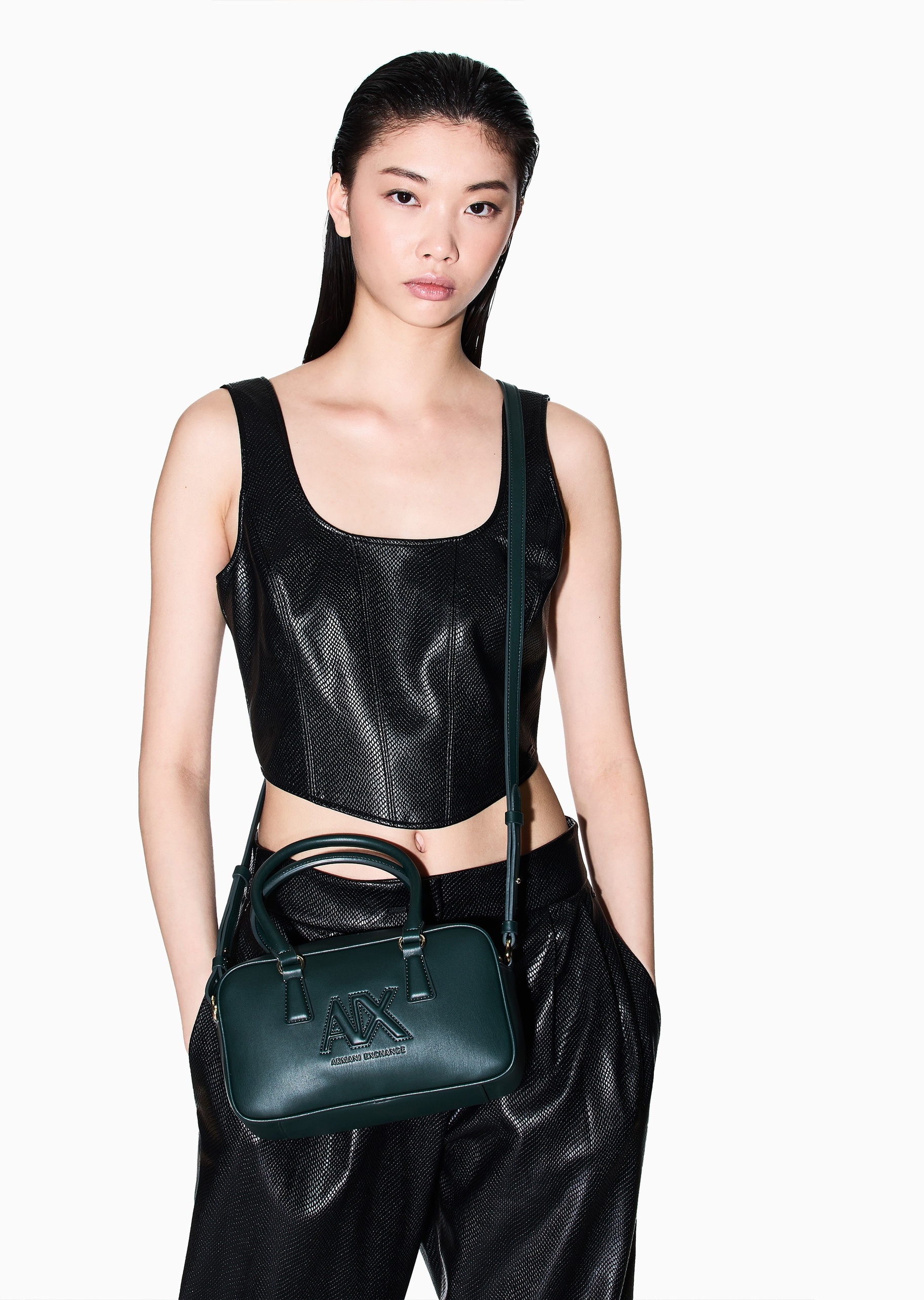 ARMANI EXCHANGE 女士拉链可拆肩带复古风单肩斜挎手提包
