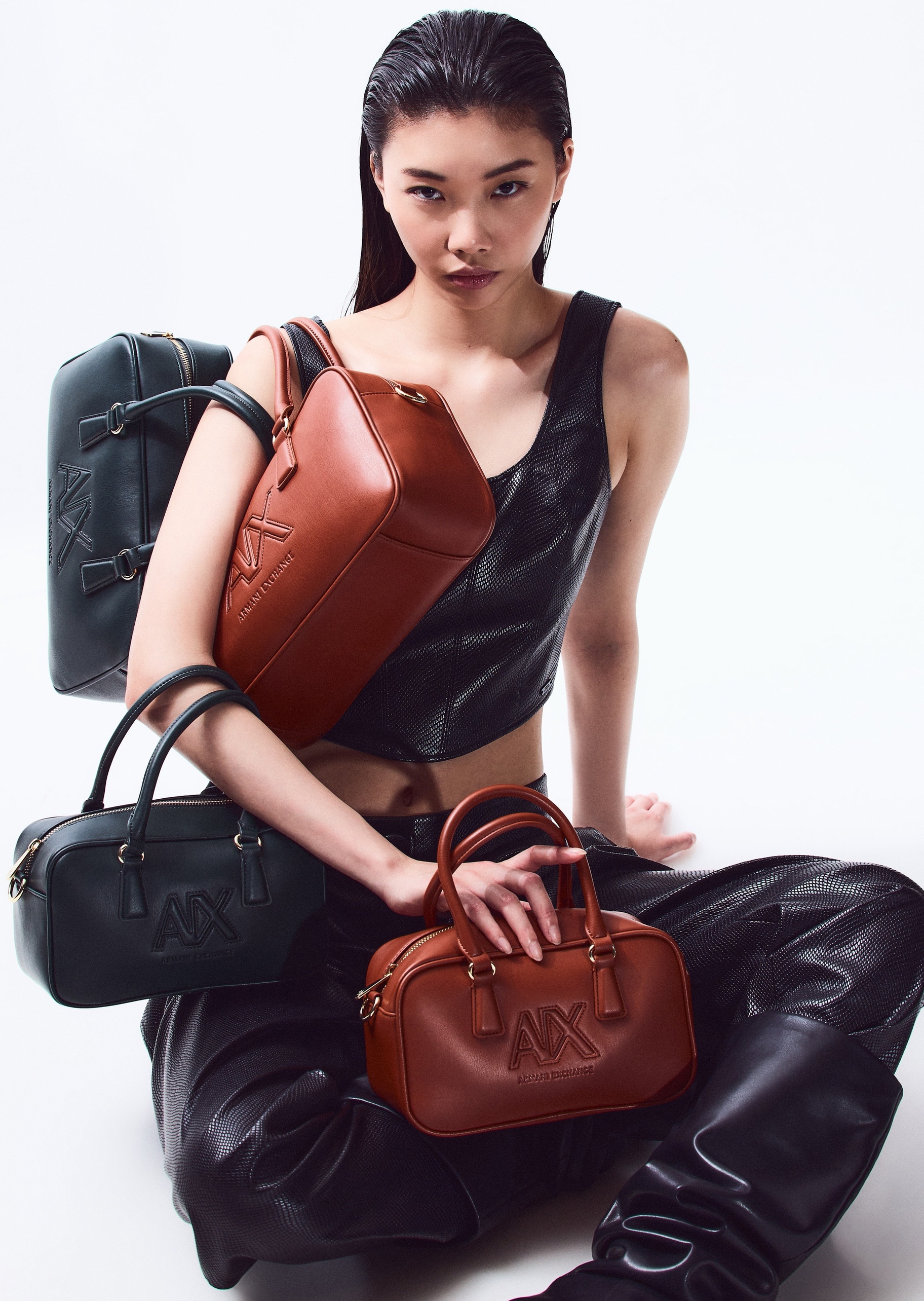ARMANI EXCHANGE 女士拉链可拆肩带复古风单肩斜挎手提包