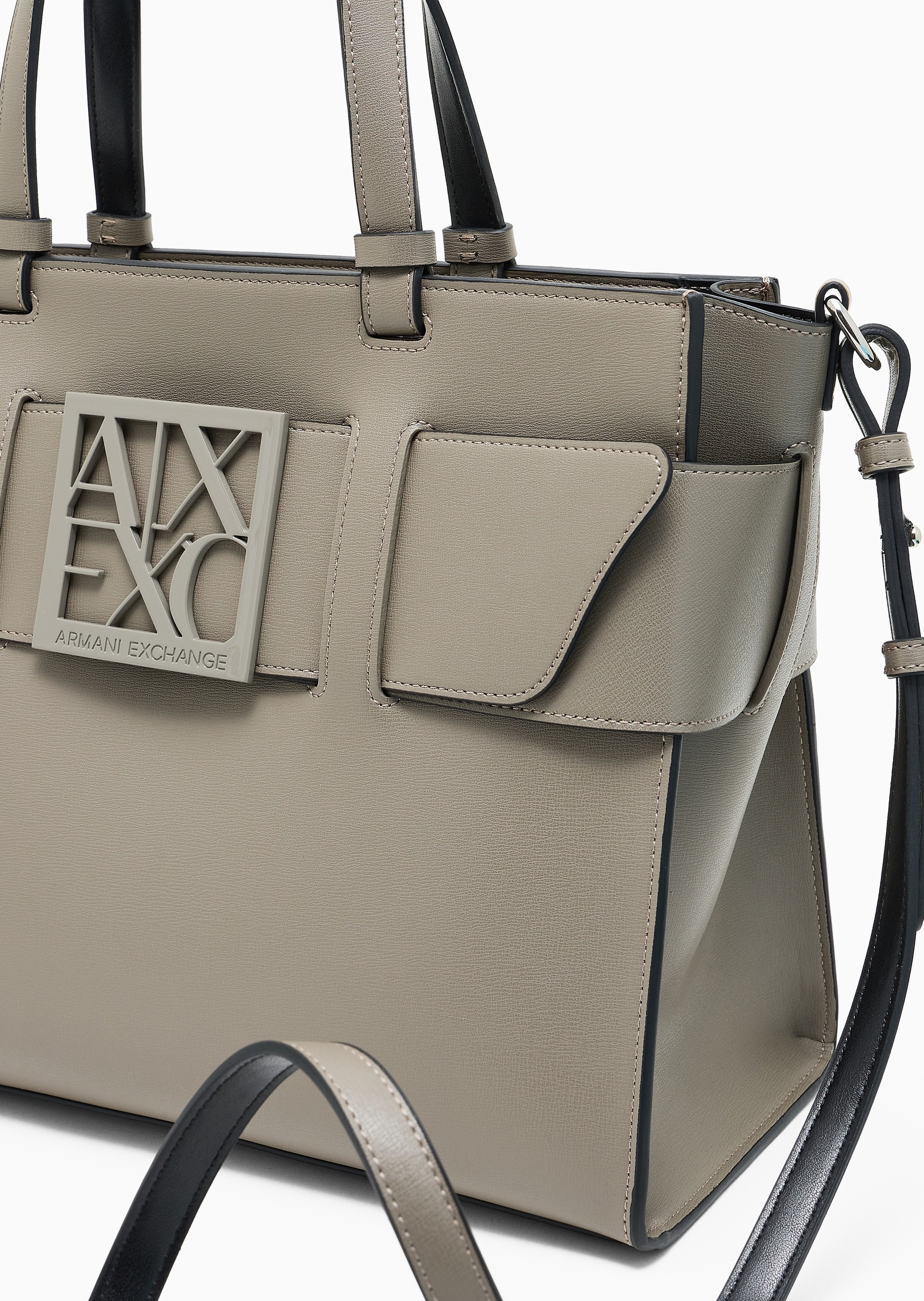 ARMANI EXCHANGE 女士中号拉链可拆肩带宽饰带手提斜挎托特包