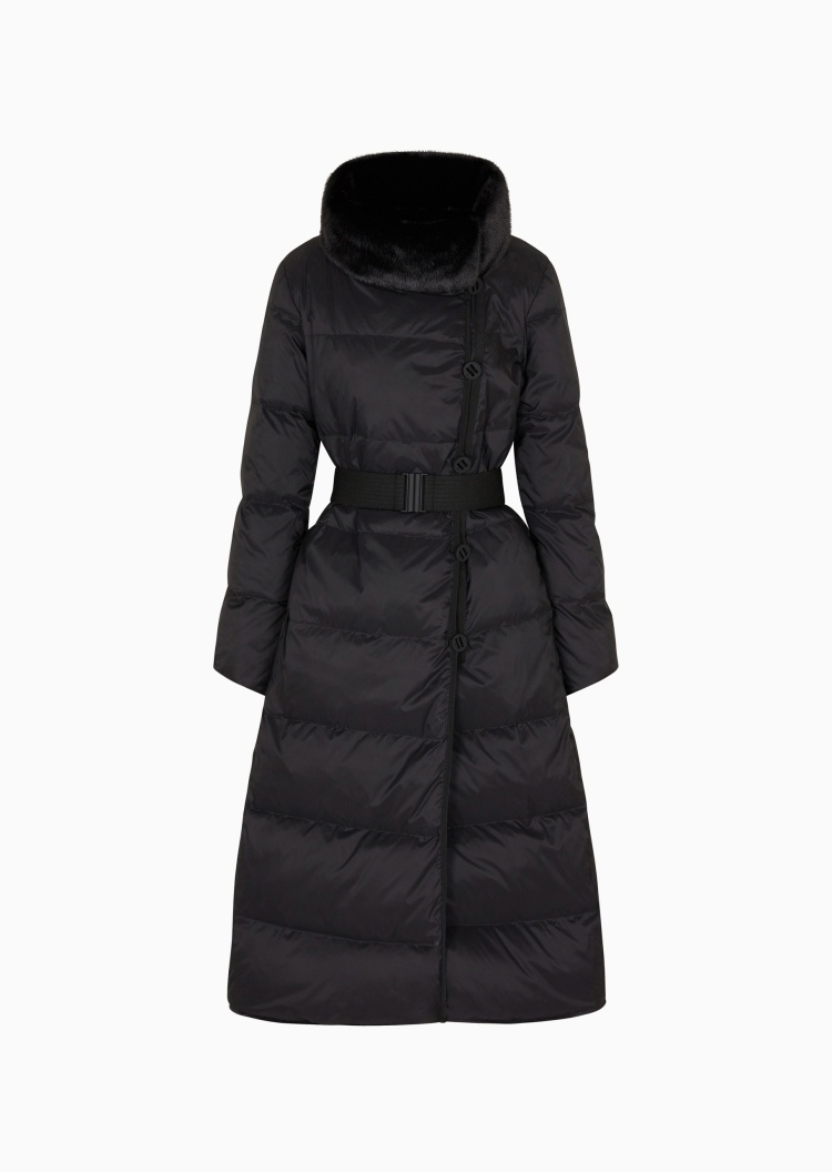 Emporio Armani 女士长款加厚立领正反两穿配腰带收腰羽绒服