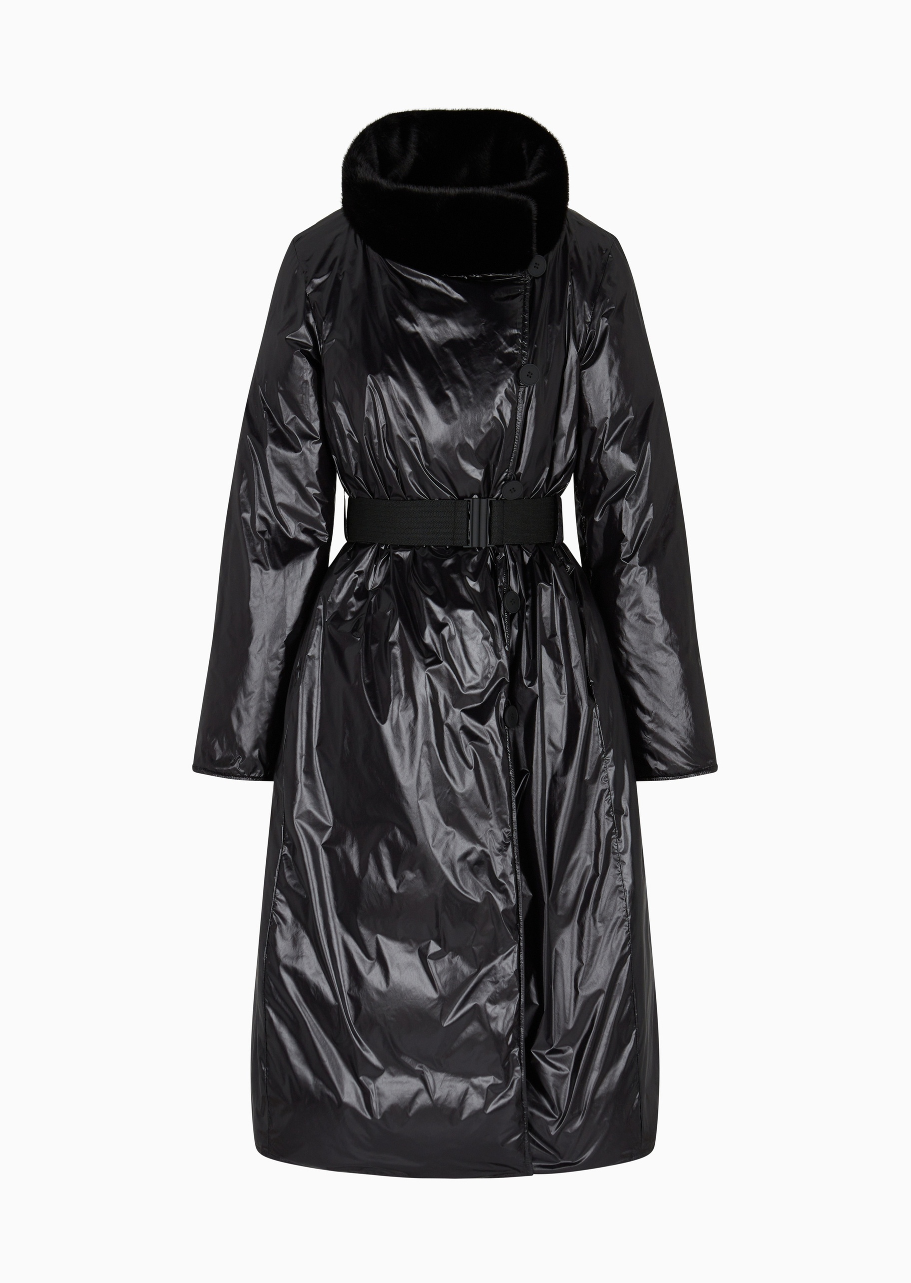 Emporio Armani 女士长款加厚立领正反两穿配腰带收腰羽绒服