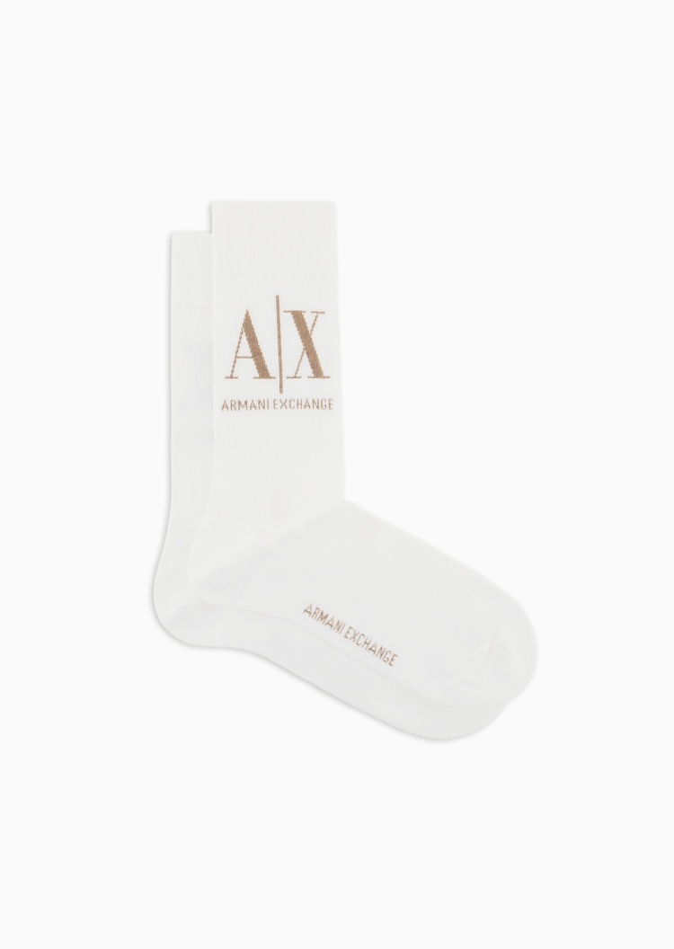 ARMANI EXCHANGE 男士提花耐穿运动微弹中筒堆堆棉袜