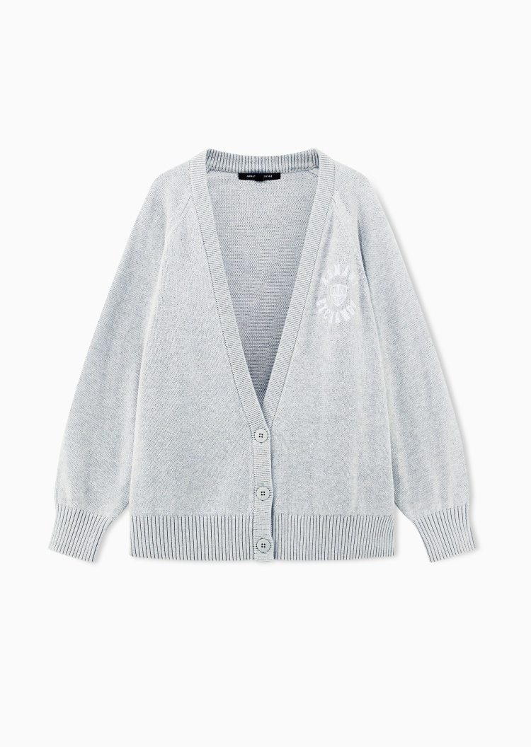 ARMANI EXCHANGE 女士纯棉宽松插肩刺绣学院风针织开衫