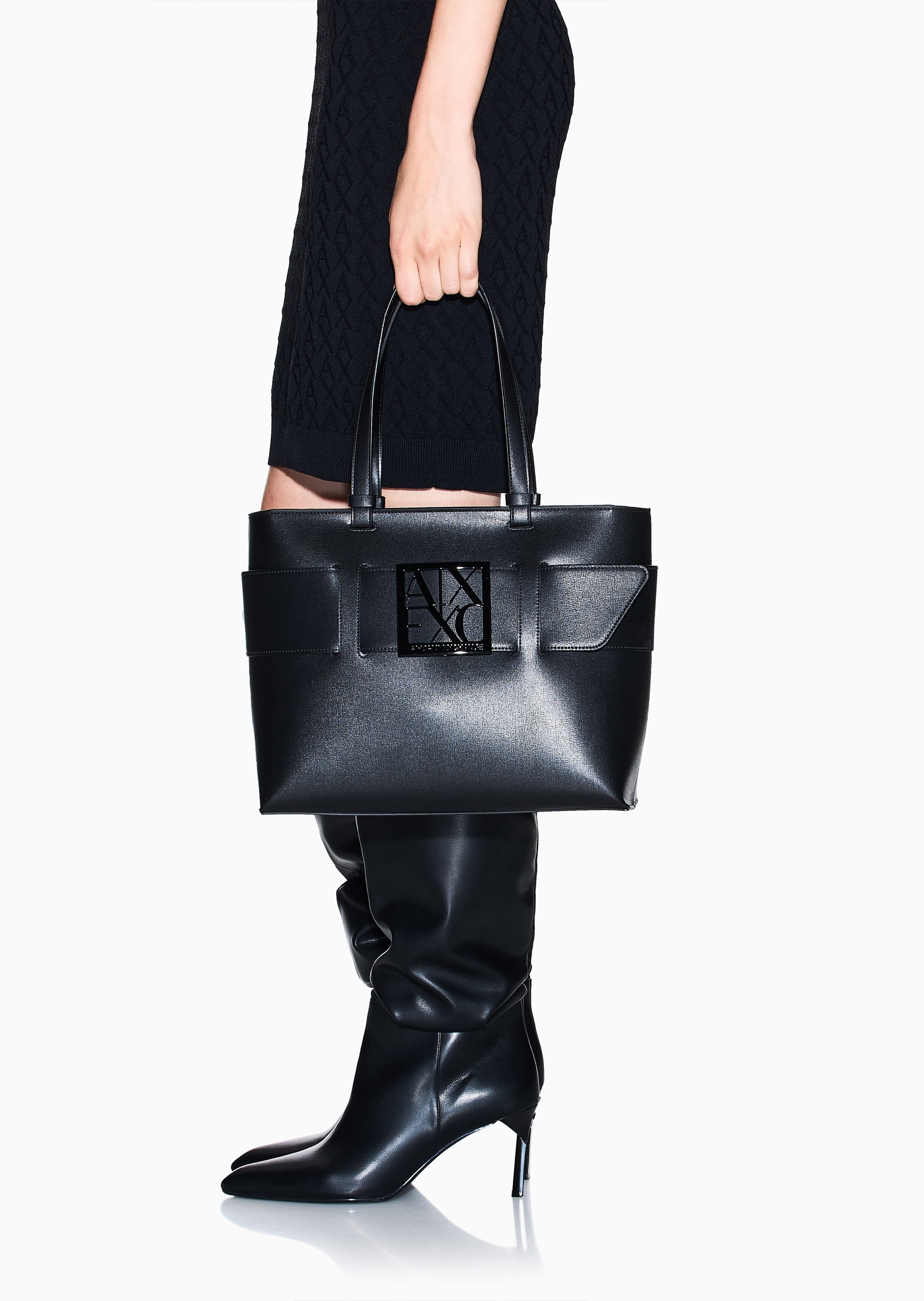 ARMANI EXCHANGE 女士中号拉链镂空饰带通勤风手提托特包