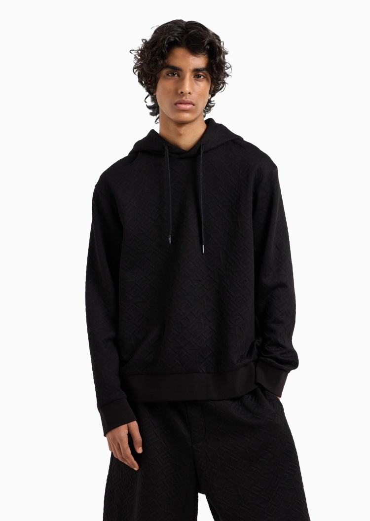 ARMANI EXCHANGE 男士宽松长袖连帽通体字母提花休闲卫衣