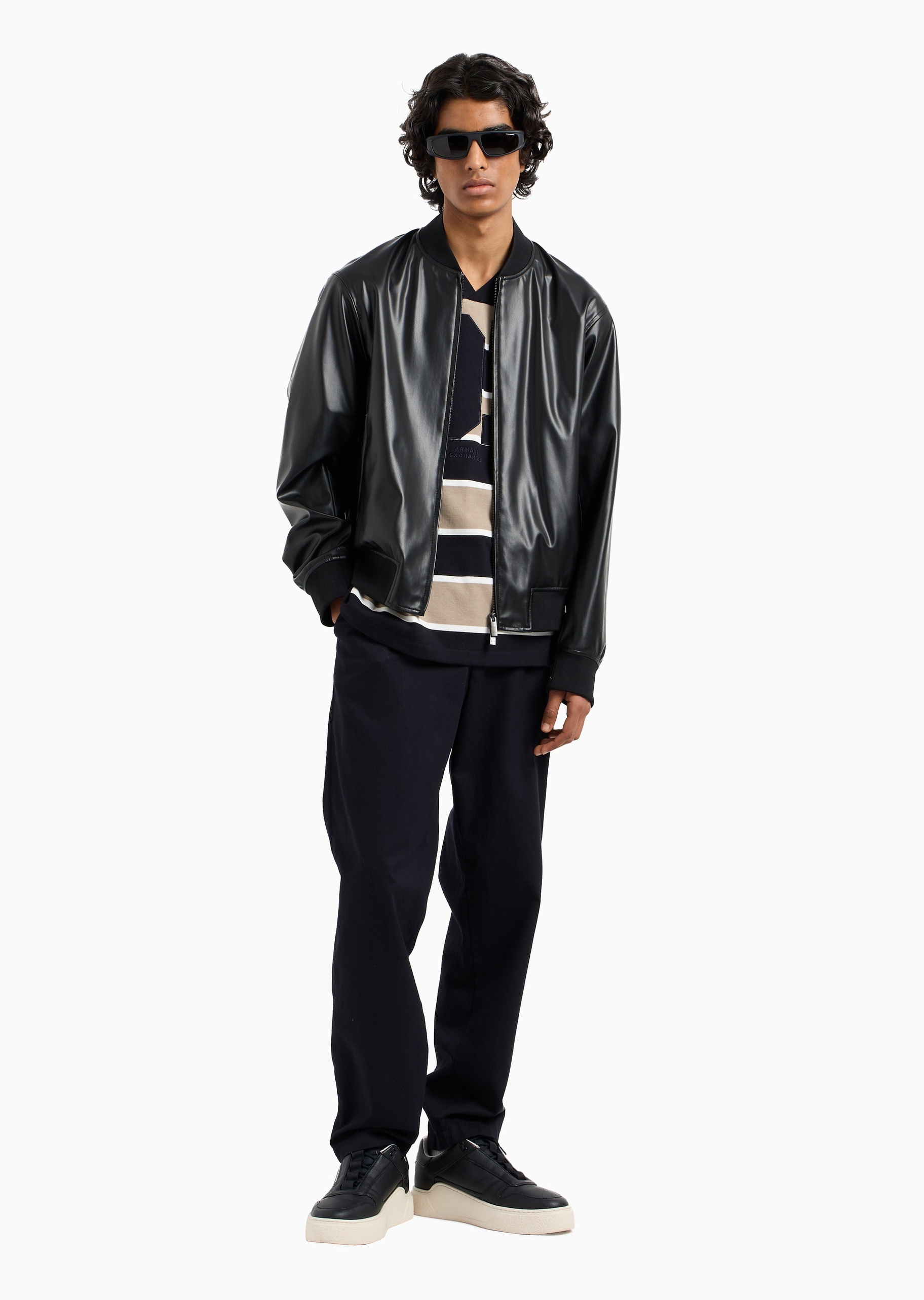 ARMANI EXCHANGE 男士合身长袖棒球领机车风拉链夹克