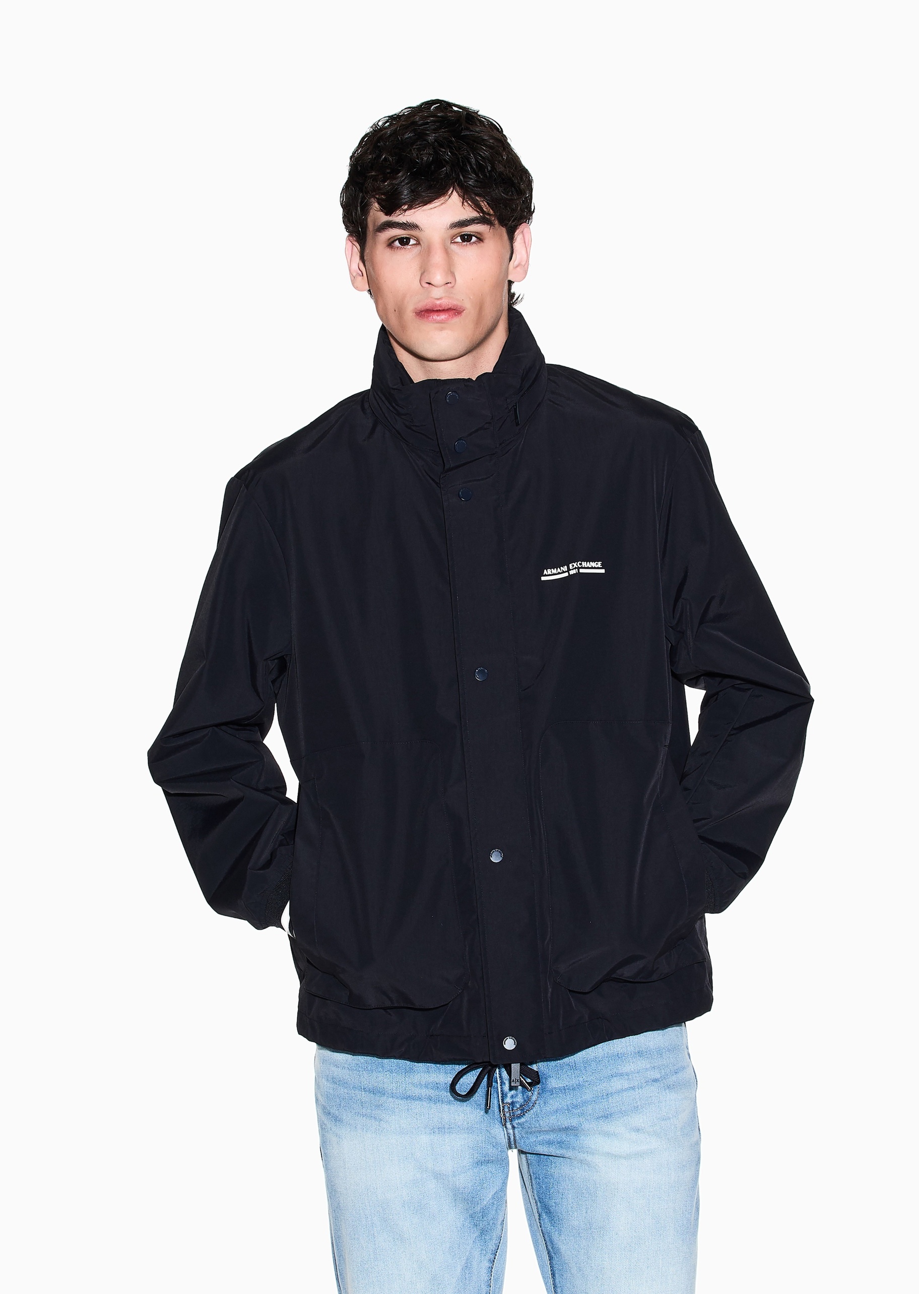 ARMANI EXCHANGE 男士立领宽松休闲教练夹克运动外套