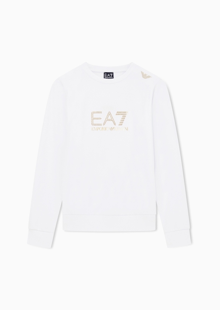 EA7 女士短款运动风慵懒风圆领休闲套头卫衣