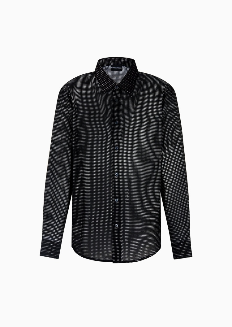 Emporio Armani 男士莱赛尔长袖翻领满印休闲衬衫