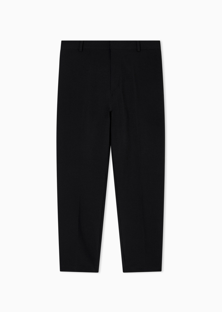 Emporio Armani 男士泡泡纱合身长款直筒纯色休闲裤