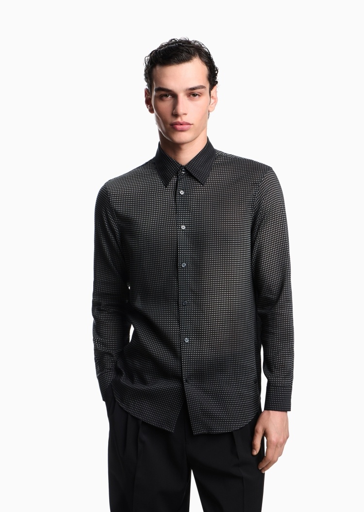 Emporio Armani 男士莱赛尔长袖翻领满印休闲衬衫