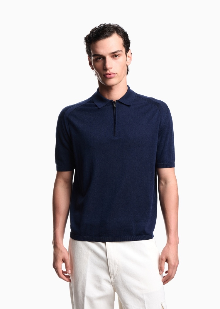 Emporio Armani 男士短袖Polo领半拉链针织衫