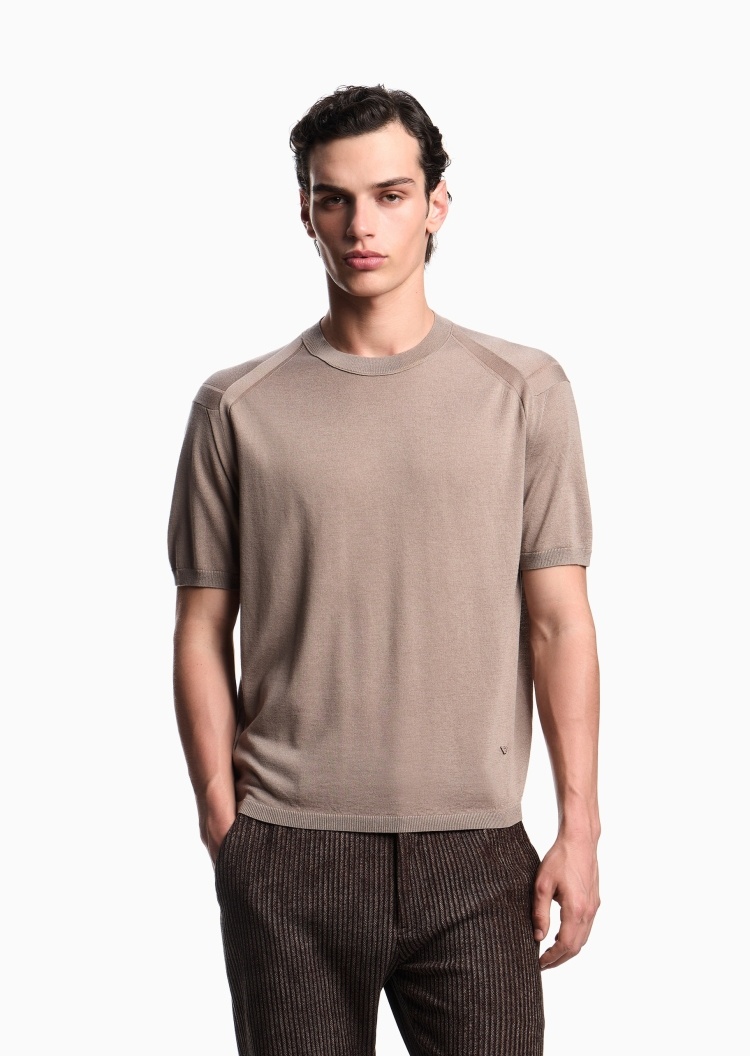 Emporio Armani 男士短袖圆领套头纯色休闲针织衫