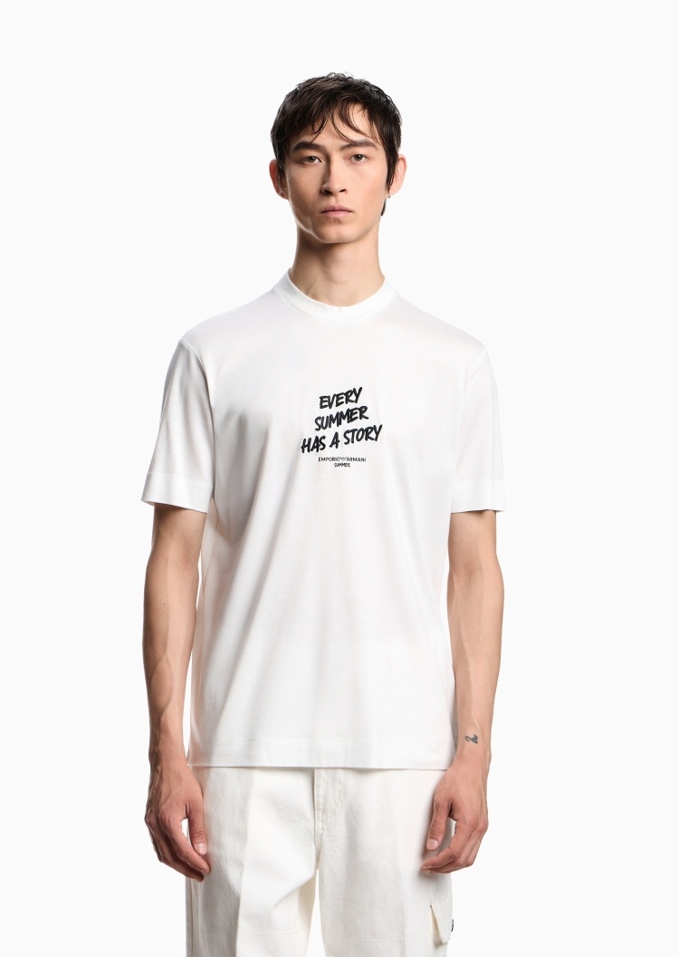 Emporio Armani 男士莱赛尔合身短袖圆领正肩重磅刺绣T恤衫