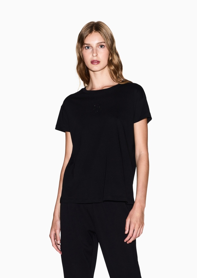ARMANI EXCHANGE 女士全棉宽松短袖圆领水钻徽标T恤