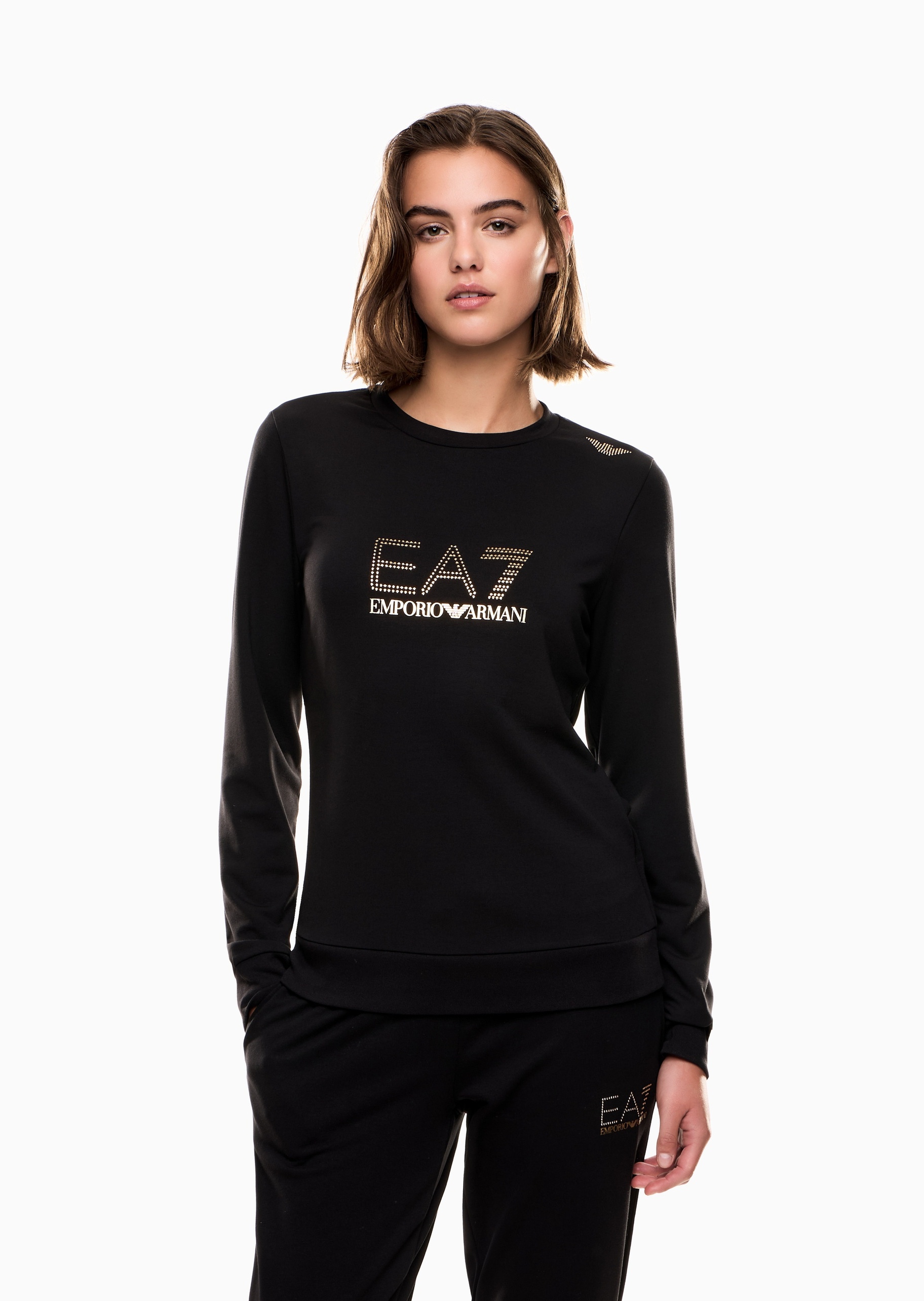 EA7 女士微弹合身长袖圆领创意健身训练卫衣