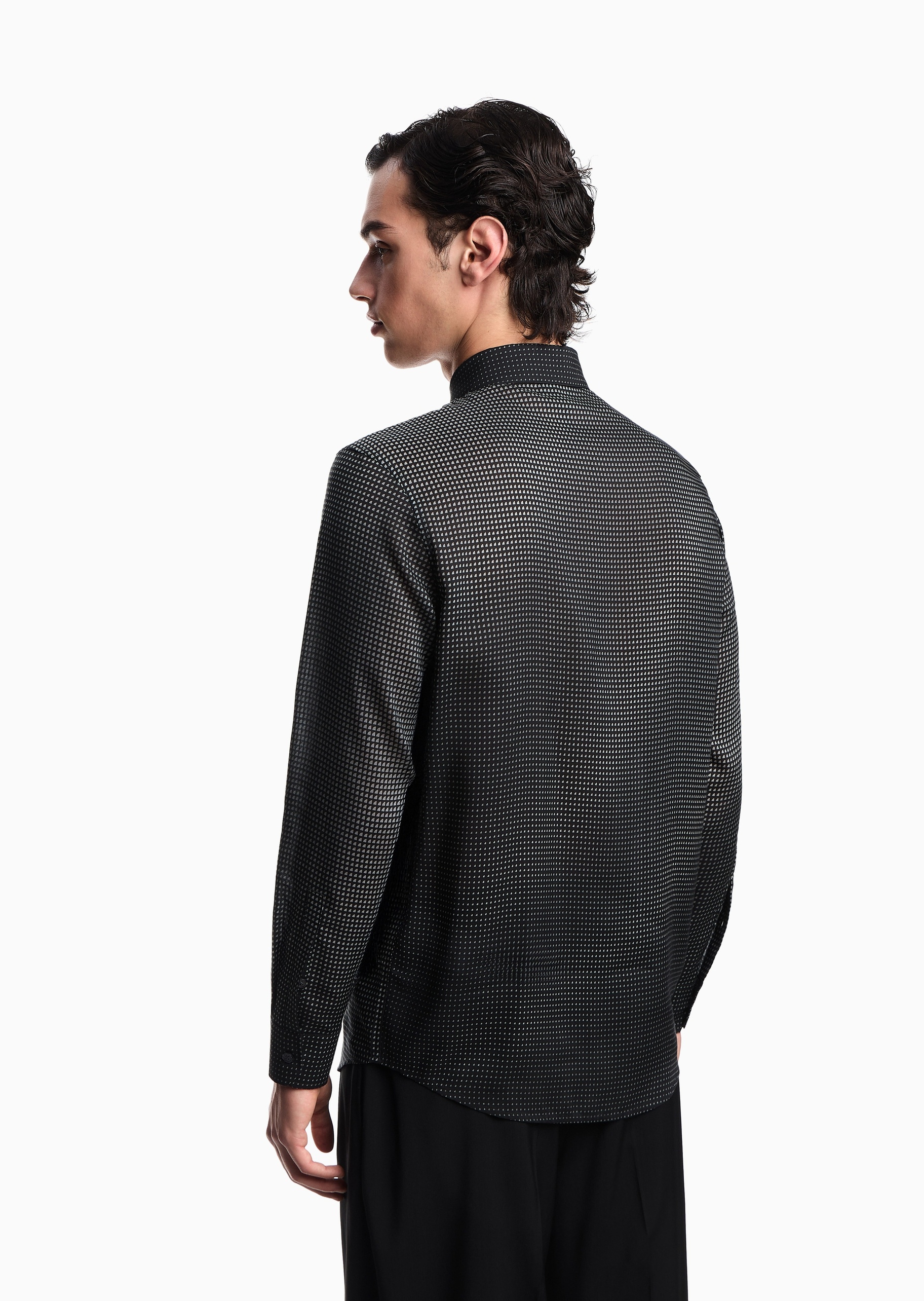 Emporio Armani 男士莱赛尔长袖翻领满印休闲衬衫