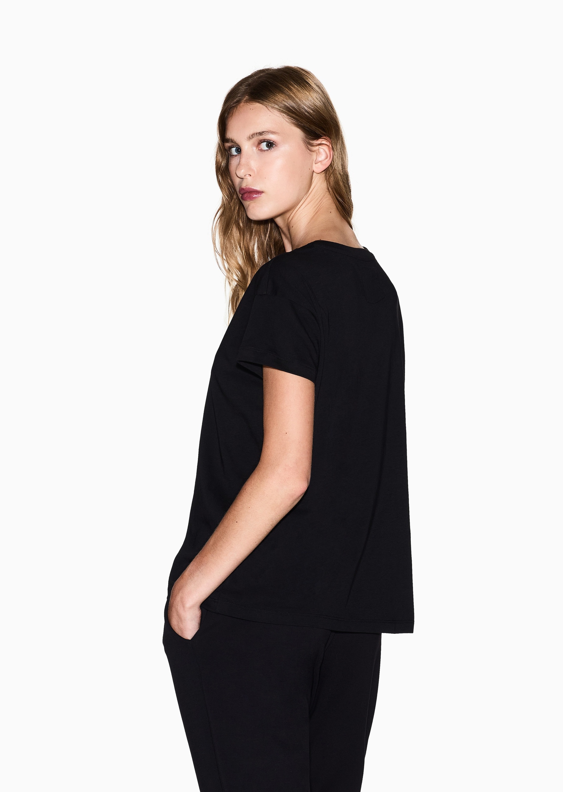 ARMANI EXCHANGE 女士全棉宽松短袖圆领水钻徽标T恤