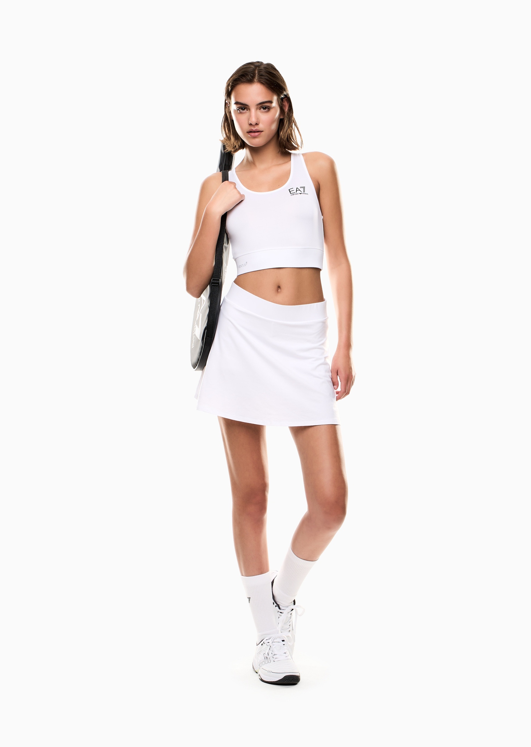 EA7 女士合身无袖圆领经典标识网球运动文胸