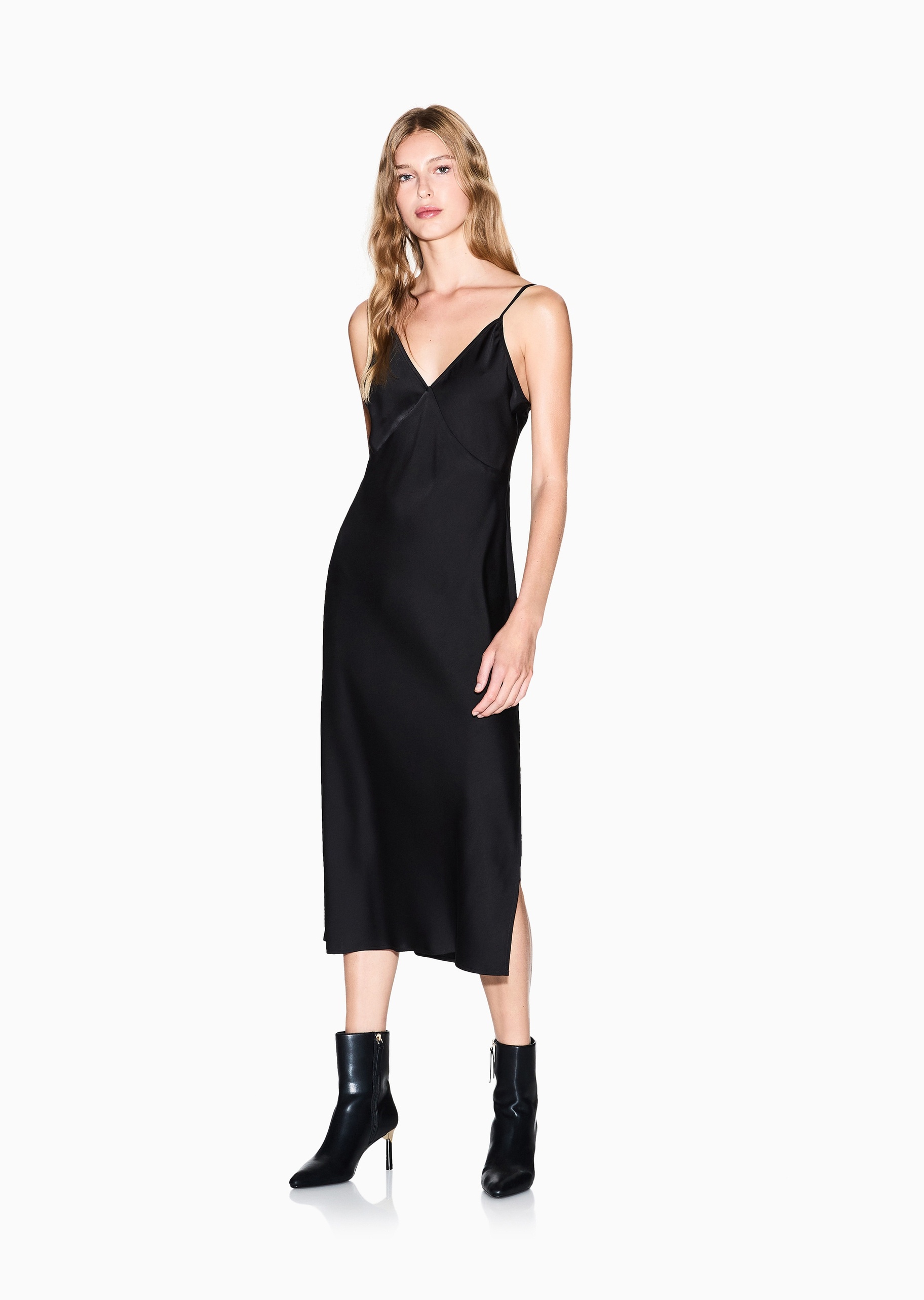 ARMANI EXCHANGE 女士合身无袖吊带中长款V领优雅纯色连衣裙