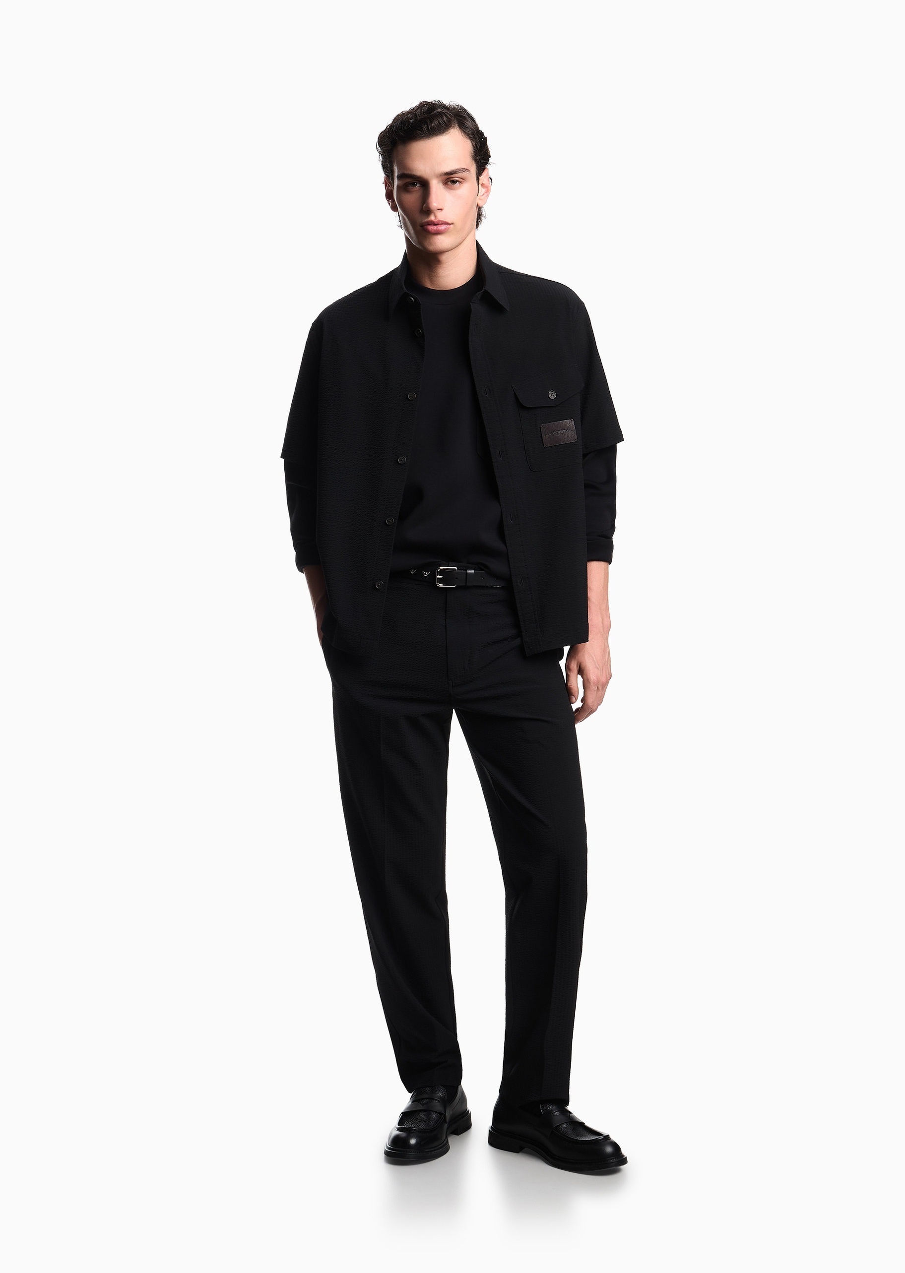 Emporio Armani 男士直筒商务松弛感泡泡纱休闲裤