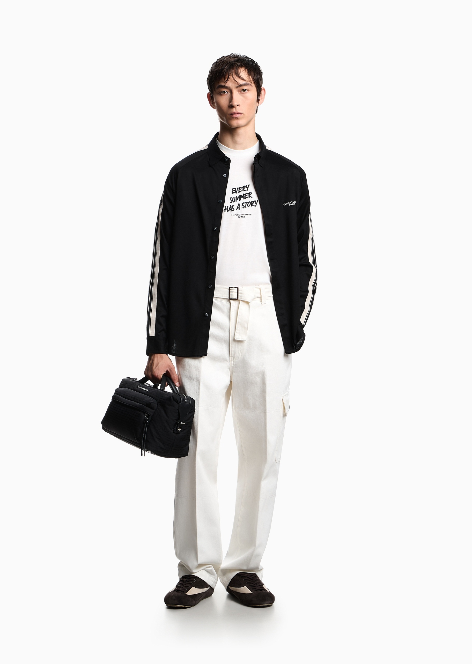 Emporio Armani 男士莱赛尔合身短袖圆领正肩重磅刺绣T恤衫