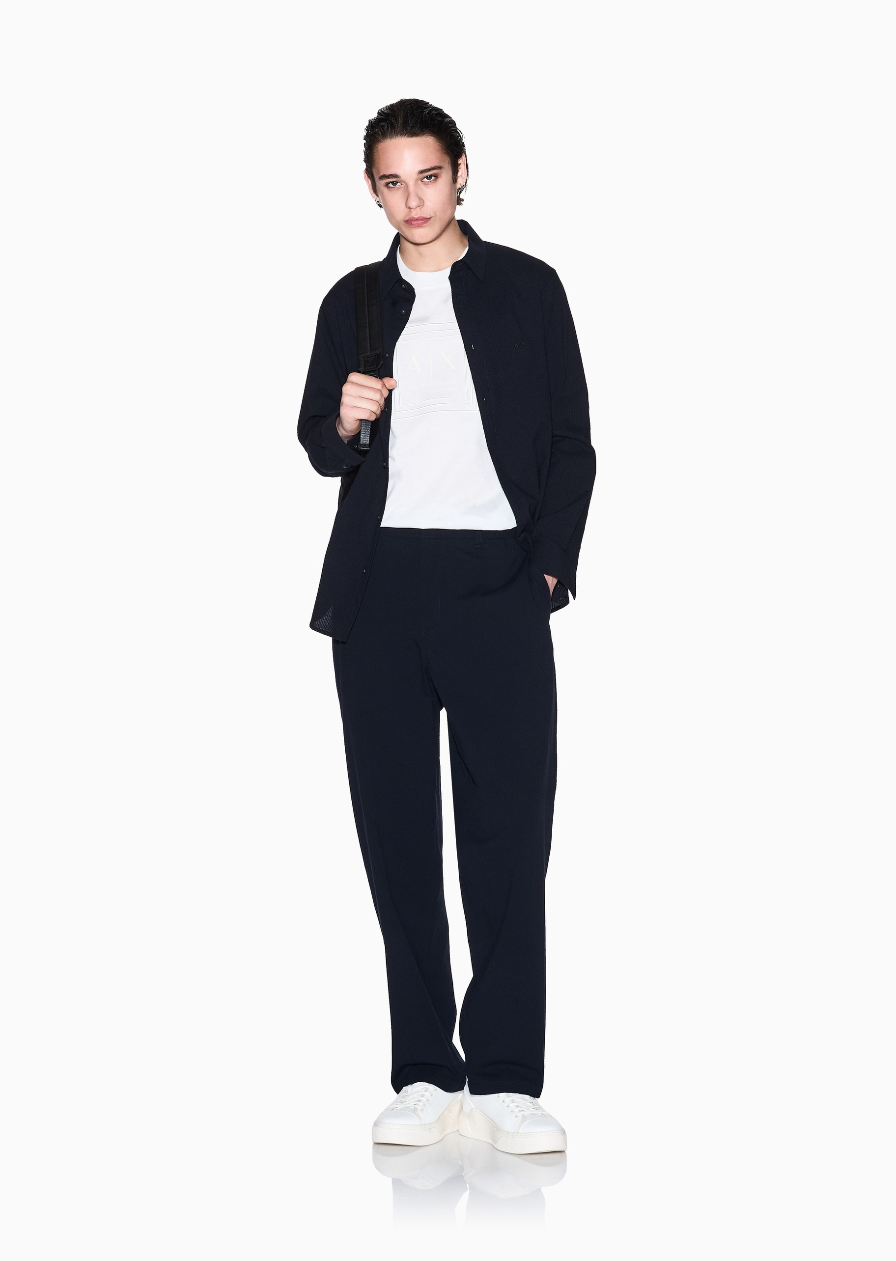 ARMANI EXCHANGE 男士纯棉微弹宽松长款直筒纯色休闲裤