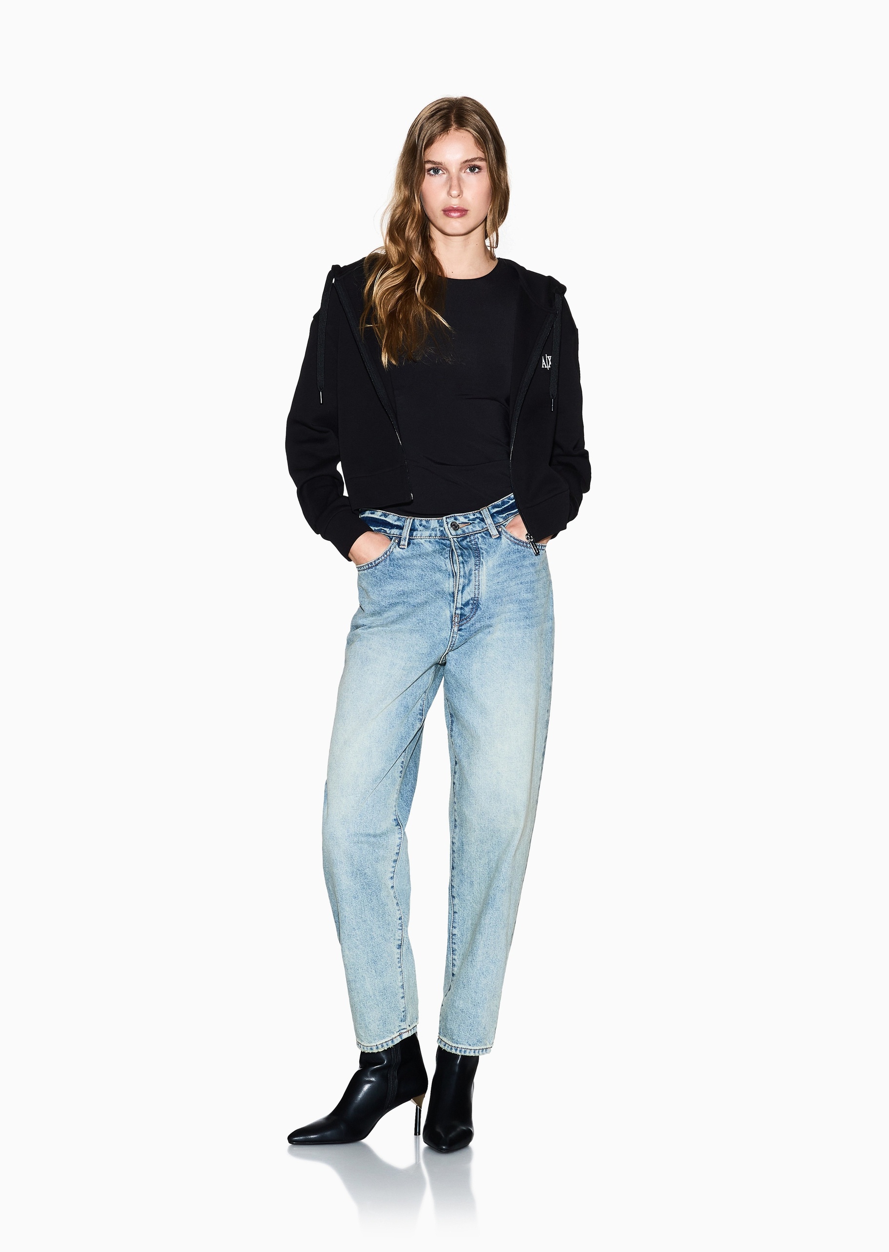 ARMANI EXCHANGE 女士全棉合身中腰九分锥形水洗牛仔裤
