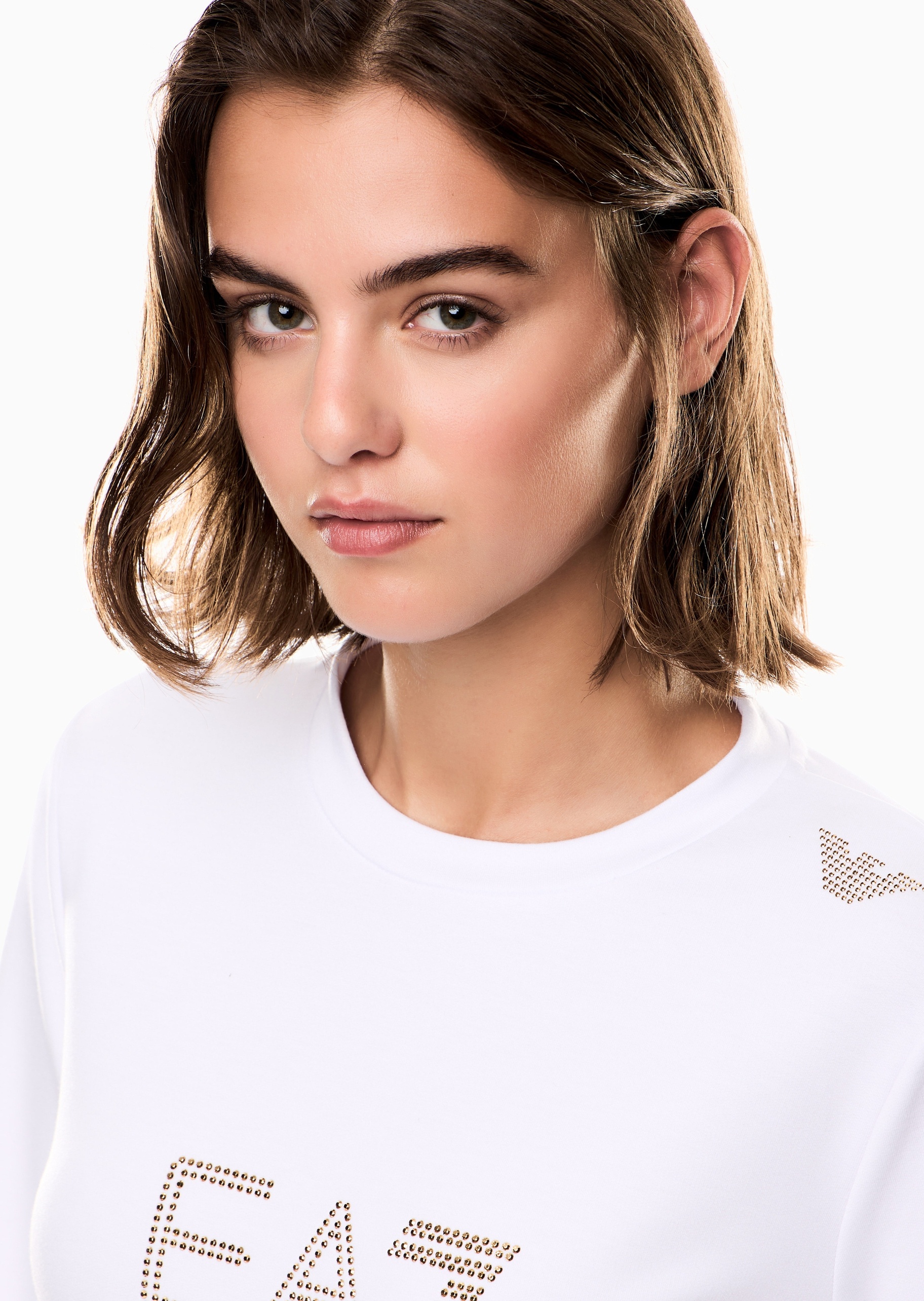 EA7 女士短款运动风慵懒风圆领休闲套头卫衣