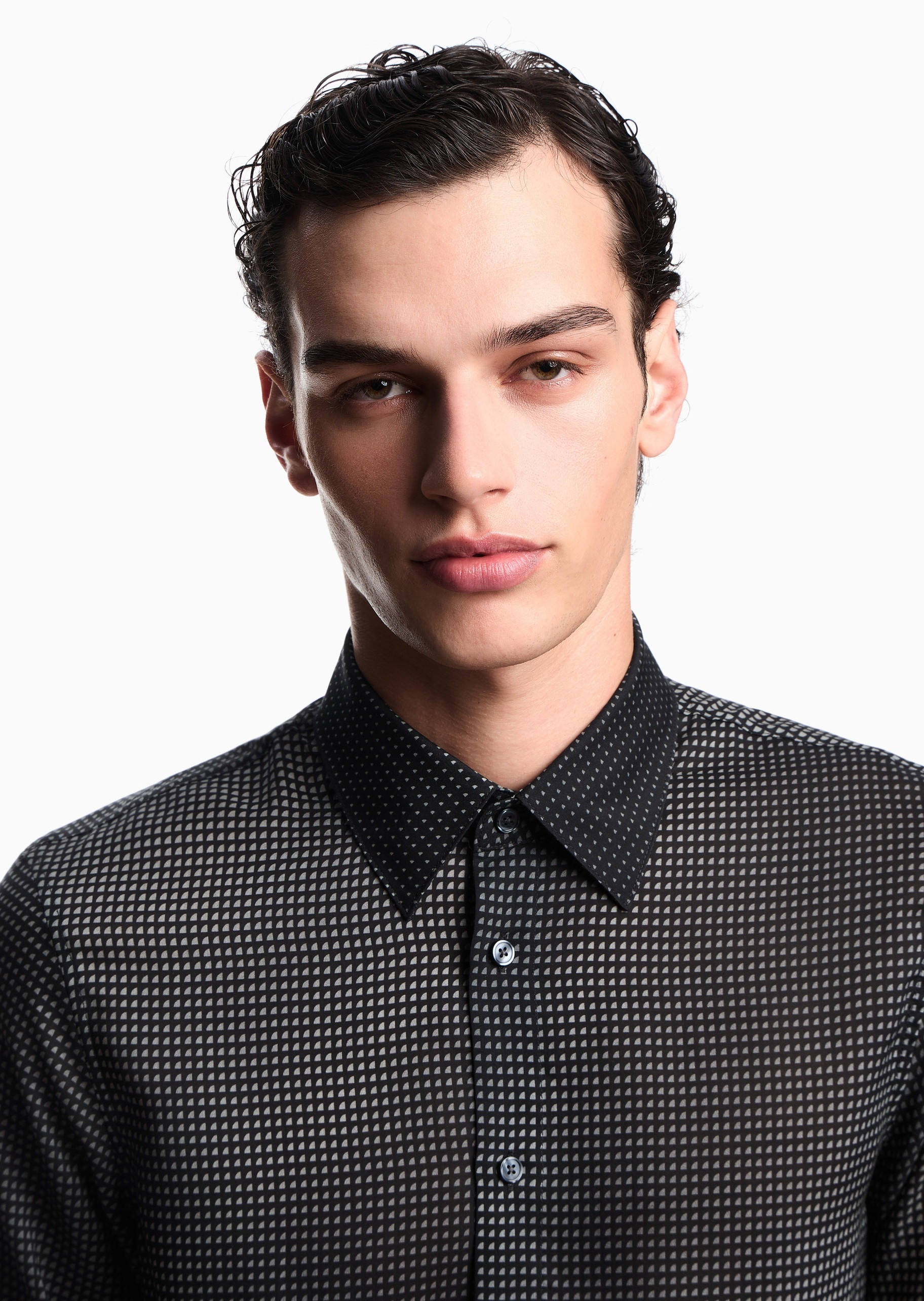 Emporio Armani 男士莱赛尔长袖翻领满印休闲衬衫