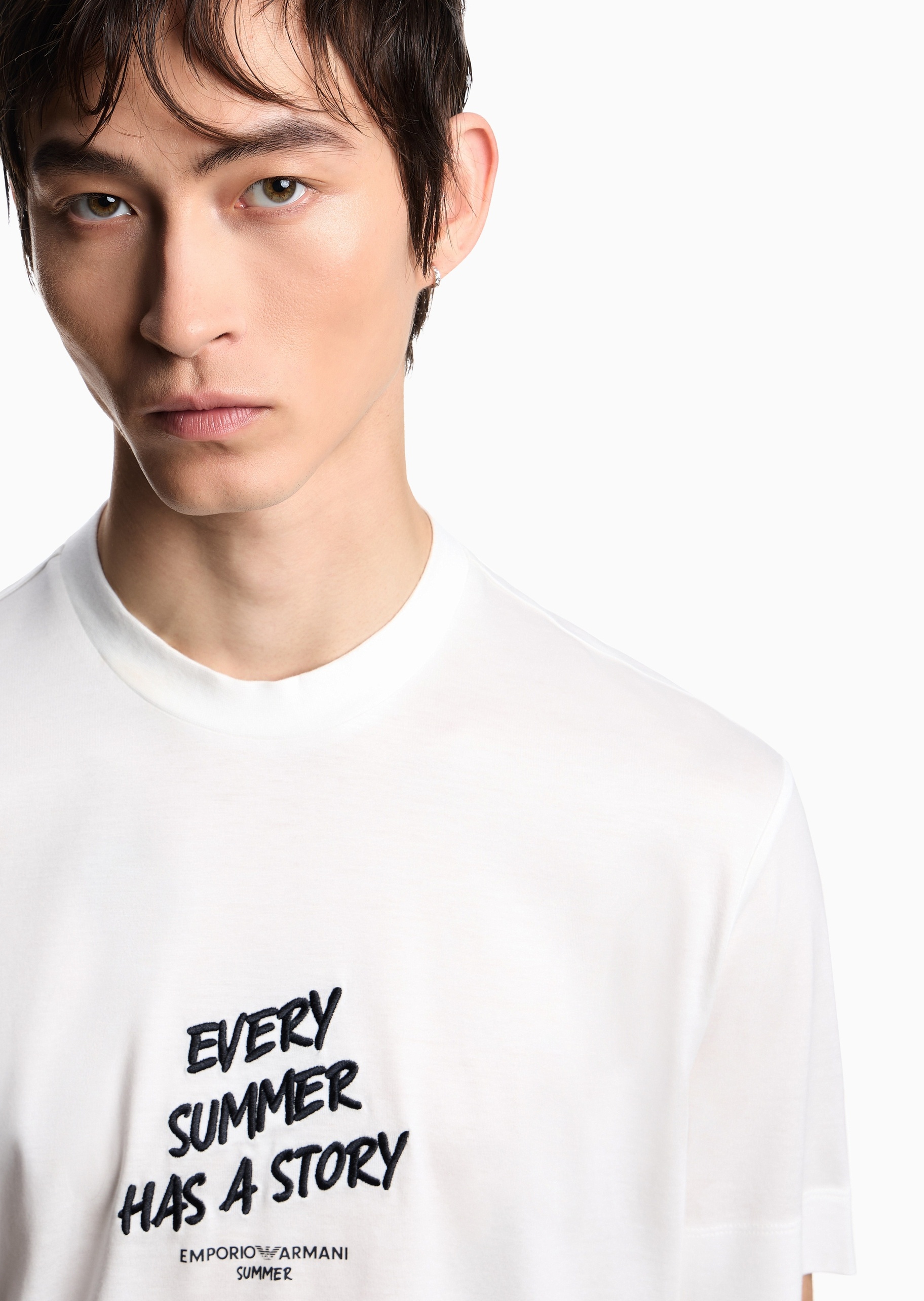 Emporio Armani 男士莱赛尔合身短袖圆领正肩重磅刺绣T恤衫