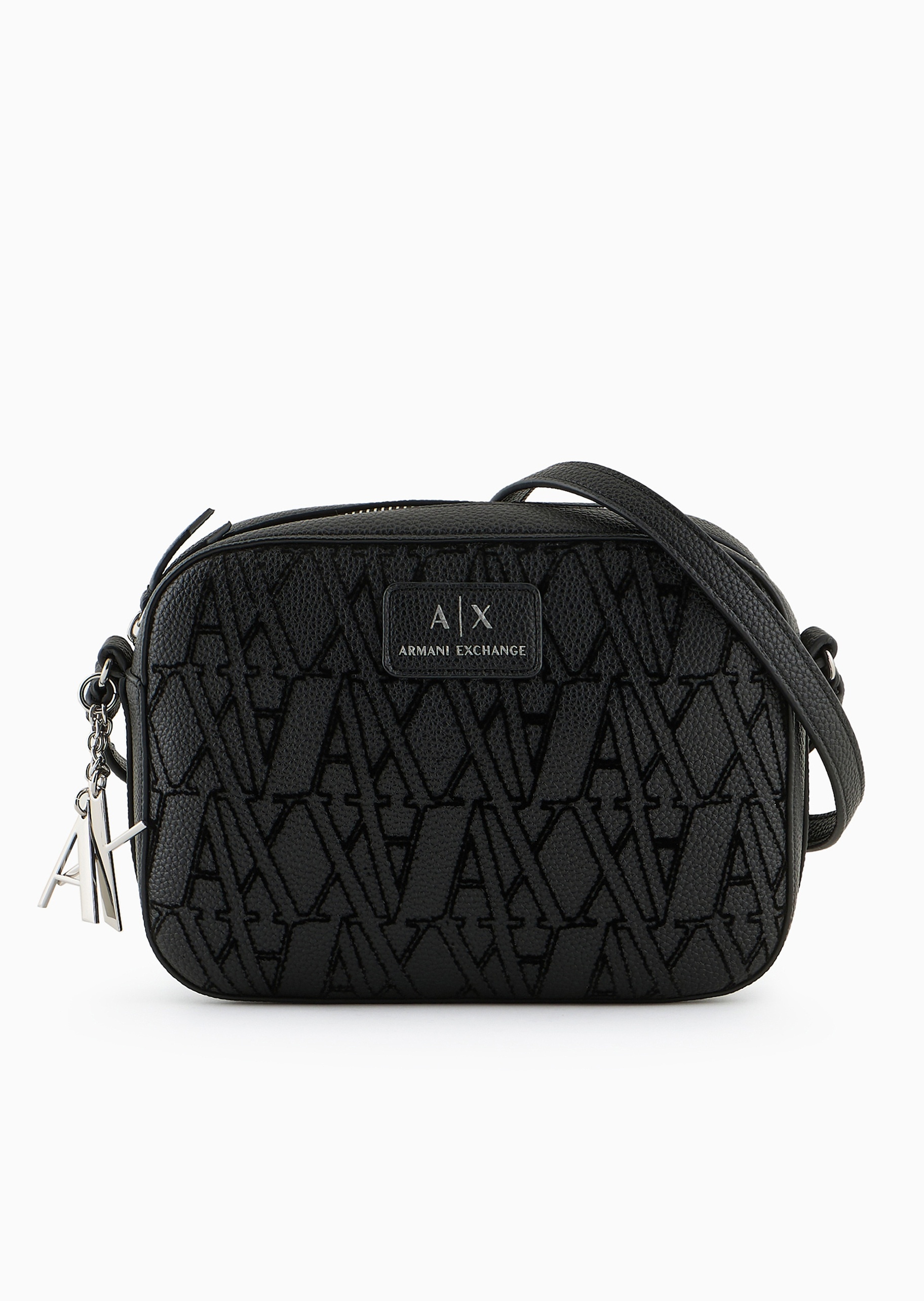 ARMANI EXCHANGE 女士拉链可调节植绒徽标单肩斜挎邮差包